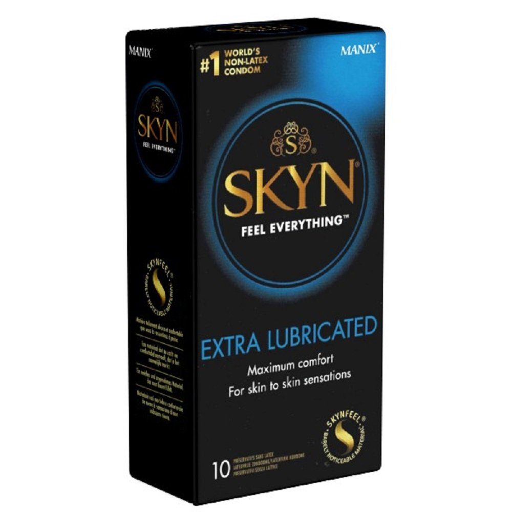 SKYN Kondome Extra Lubricated (Maximum Comfort) Packung mit, 10 St., extrafeuchte latexfreie Kondome aus Sensoprène™ | Kondome