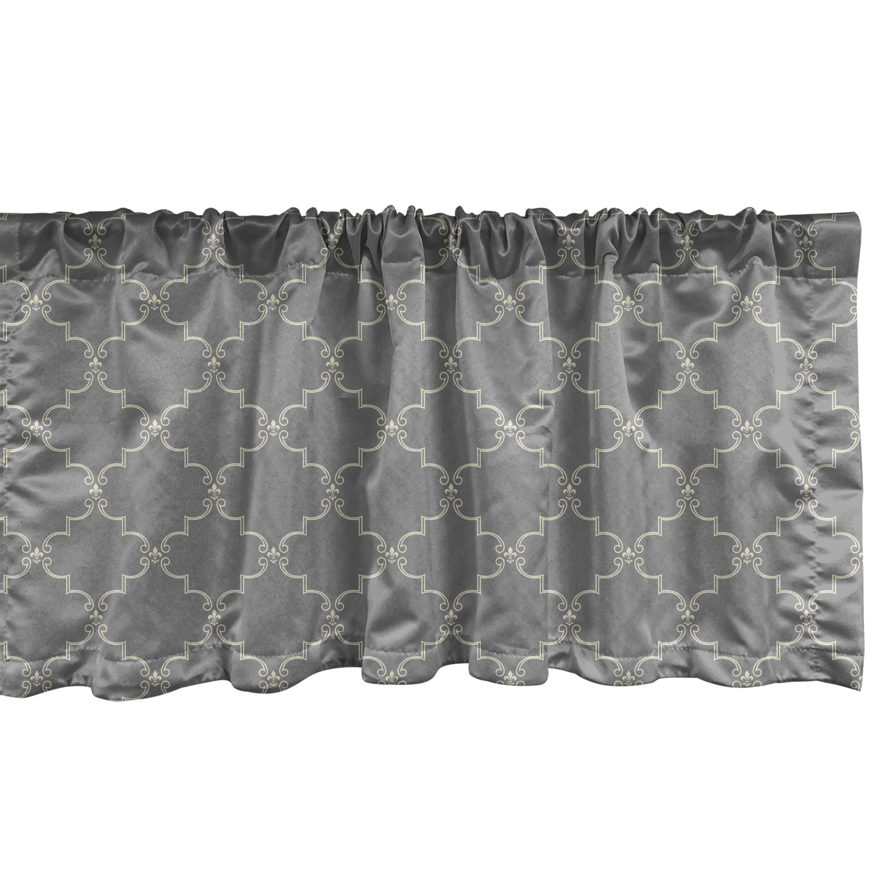 Scheibengardine Vorhang Volant für Küche Schlafzimmer Dekor mit Stangentasche, Abakuhaus, Microfaser, Damast-Grau Abstrakt Oriental Grid