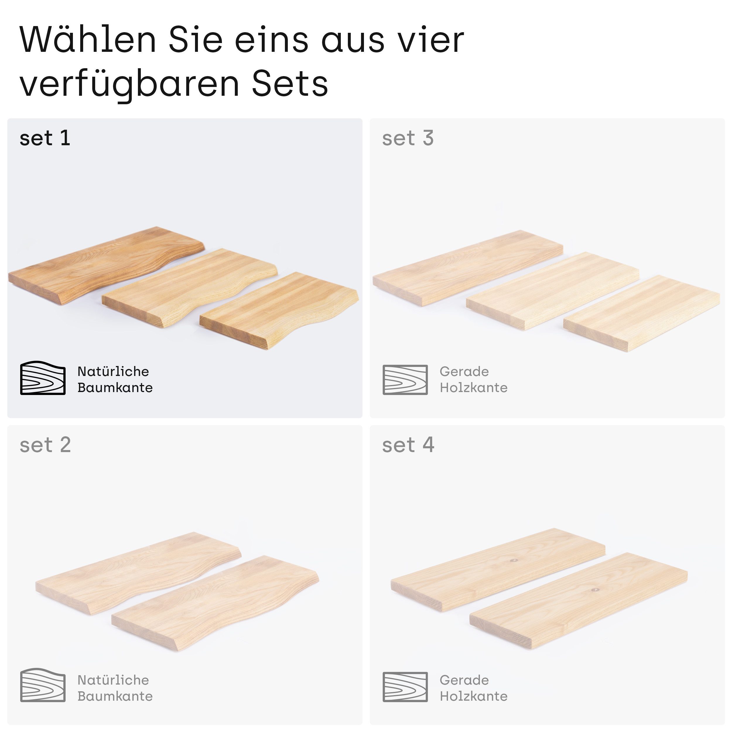 LAMO Manufaktur Wandregal LAMO Manufaktur 3 Stück Wandregal aus Holz 42/36/30cm, Schweberegal Massiv 100% Echtholz, Wandregale SET 1 Baumkante Farbe: Natur