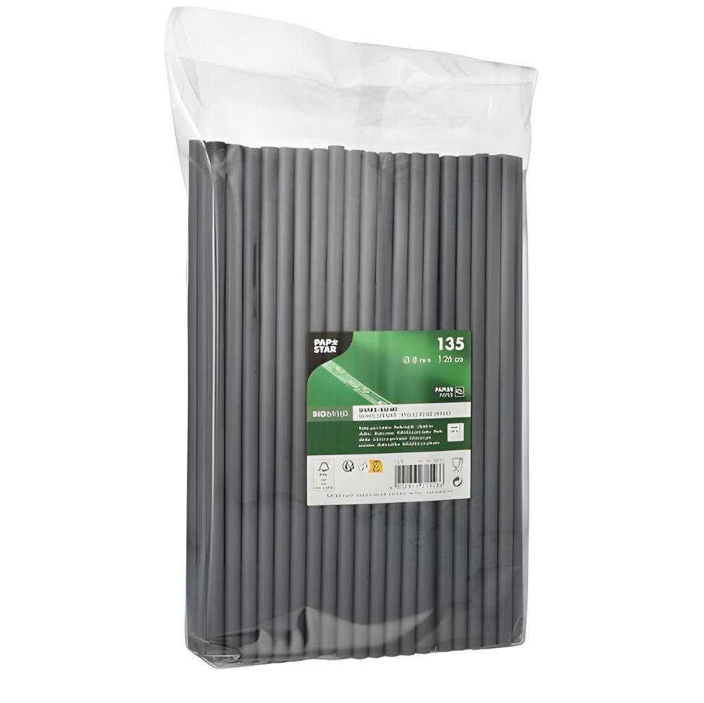 PAPSTAR Trinkhalme Shake-Halme, Papier Ø 8 mm, 25 cm schwarz 135 Stk