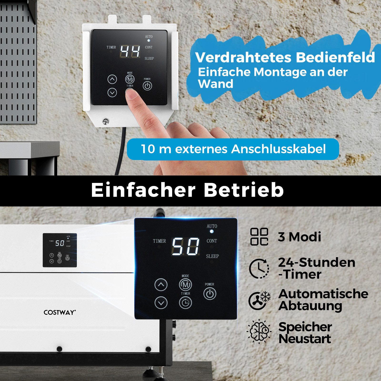 COSTWAY Luftentfeuchter, für 240 m³ Räume, Entfeuchtung 58,5 l/Tag, Keller