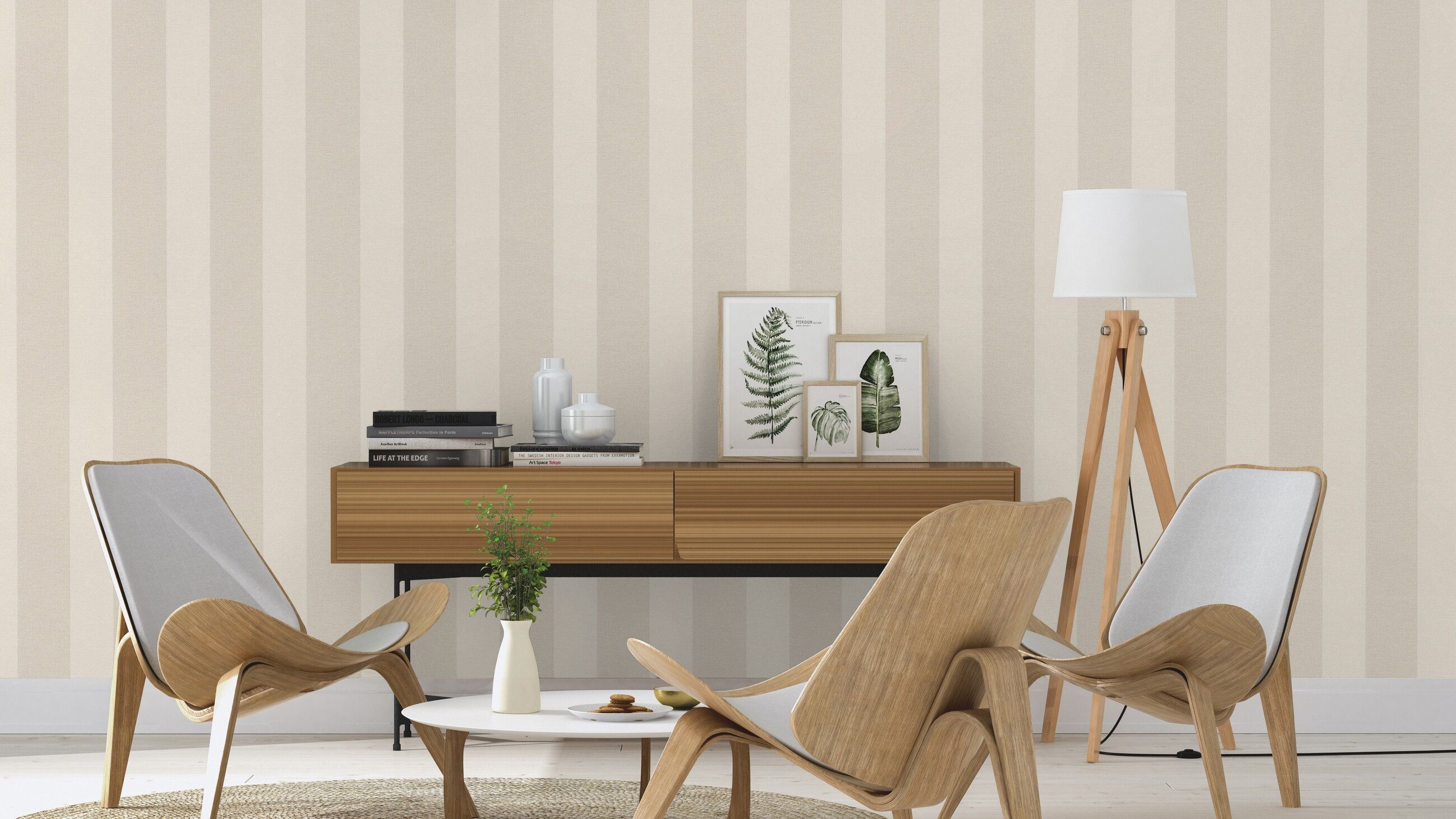 Rasch Vliestapete Streifenmuster - Vinyltapete Beige Creme, Textiloptik, (1 Rolle, 1 St., 10,05 m x 0,53 m), gute Lichtbeständigkeit, feucht abwischbar, restlos abziehbar