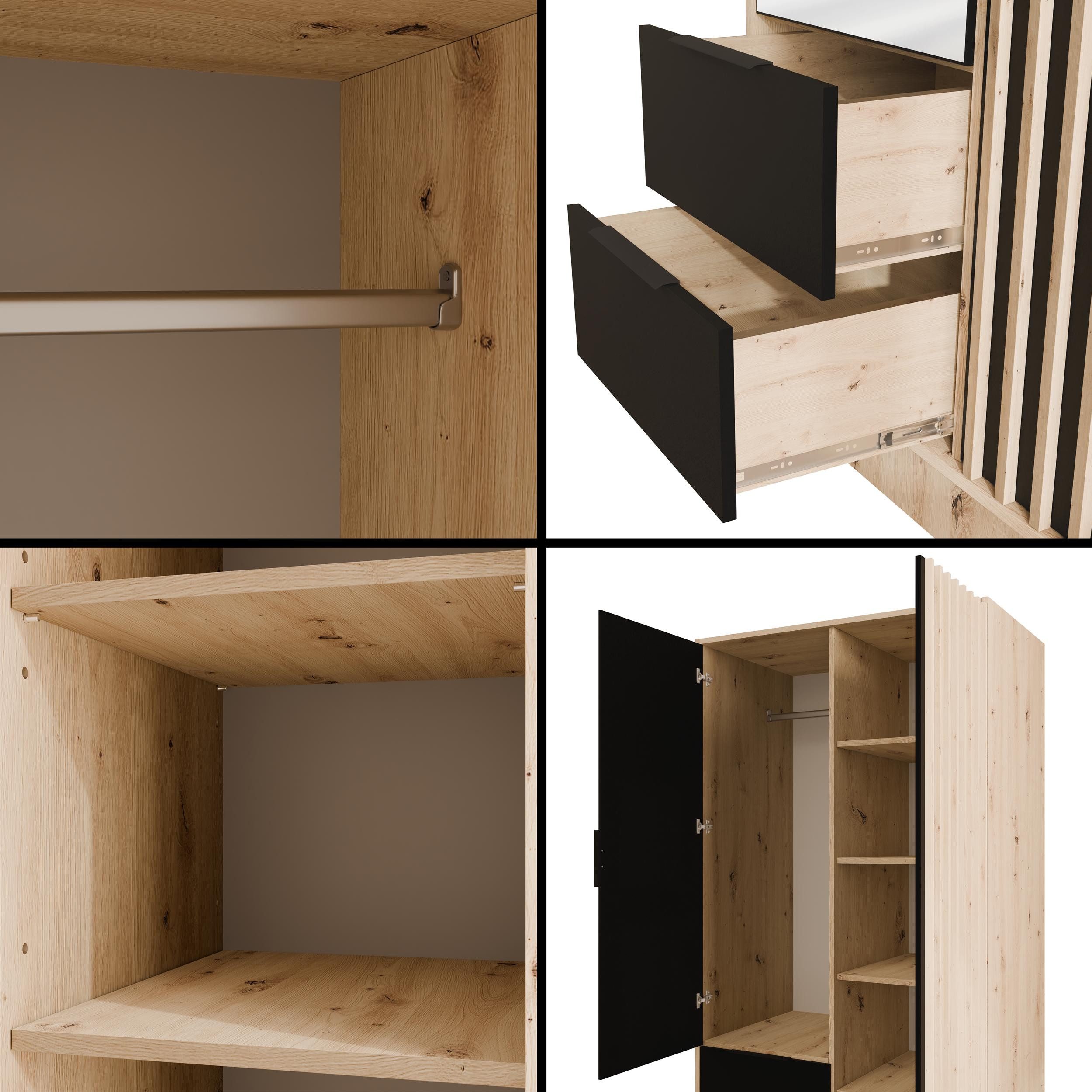 ALTDECOR Drehtürenschrank NELIA (Kleiderschrank Garderobenschrank mit viel Stauraum Moderner Schrank) Vielseitiger Drehtürenschrank mit Spiegeltüren Spiegel Lam – Bild 5 von 5