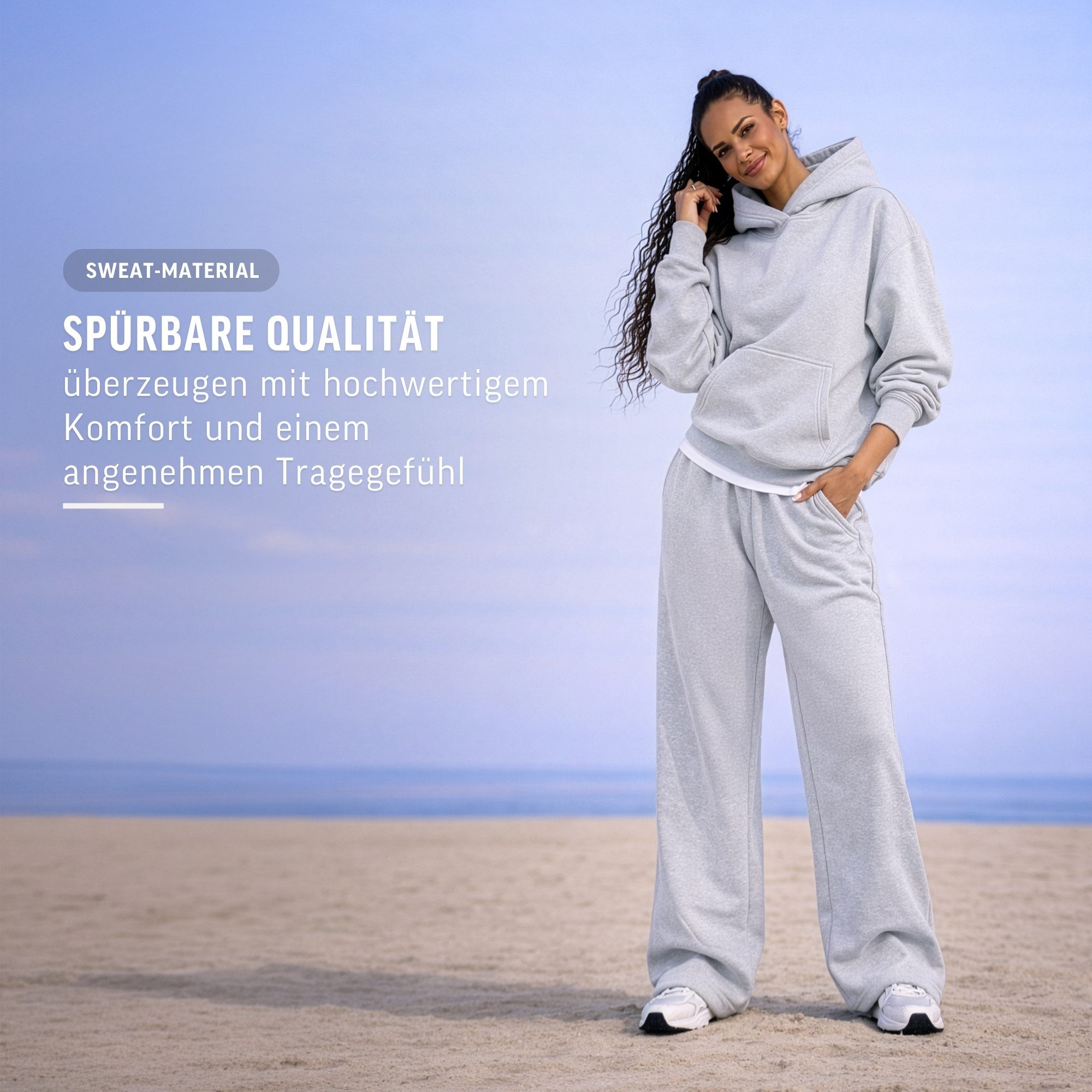 Smilodox Jogginghose Thalea, Jogger Damen, Wide-Leg mit Tunnelzug und Logo Weites Bein, Seitentaschen mit Rippeinsatz, Logo-Stitching, Freizeit