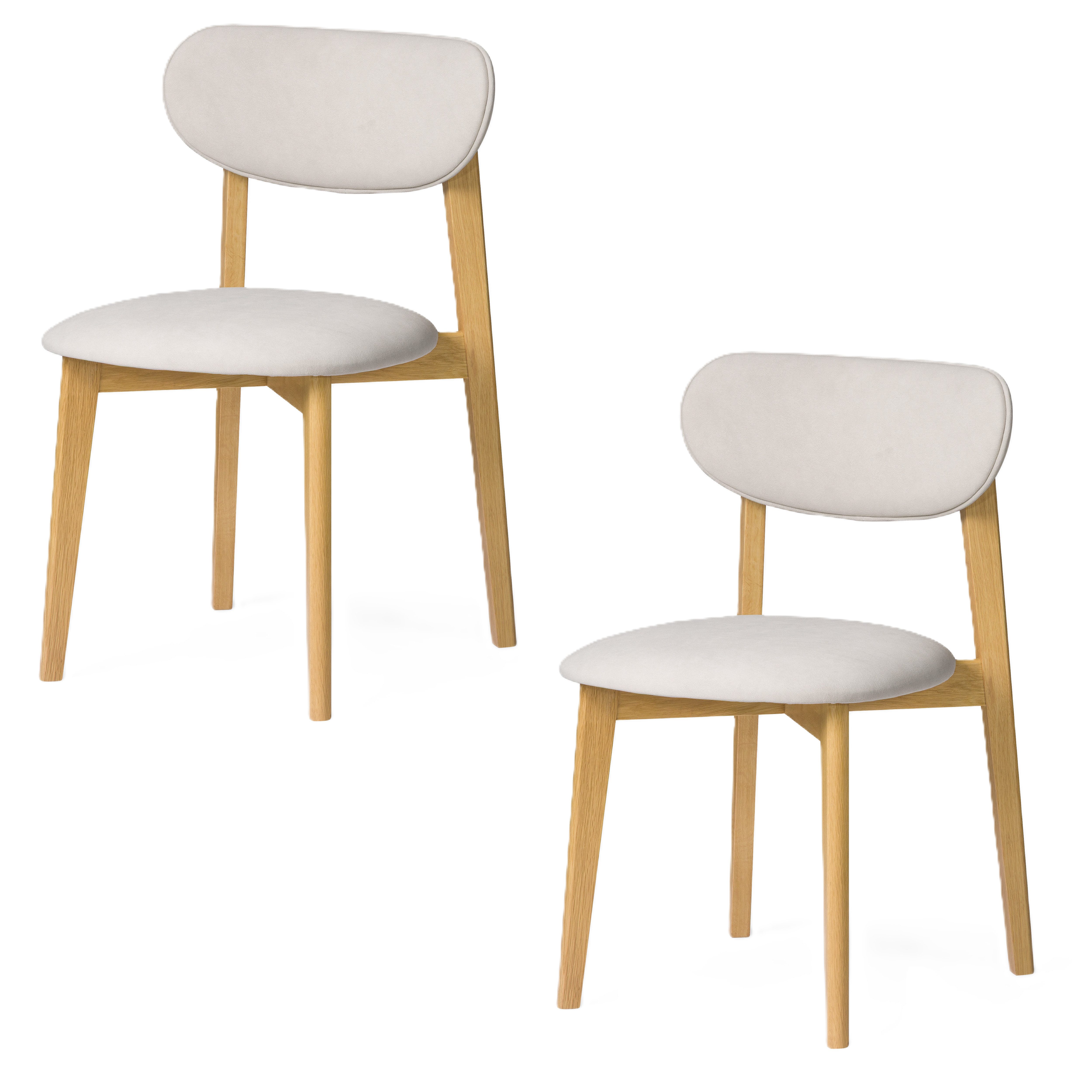 Woodek Design Esszimmerstuhl Theo aus Eichenholz, Bezug aus beigem Stoff Cobble 110 (Set, 2 St), matt lackierter Massivholzrahmen