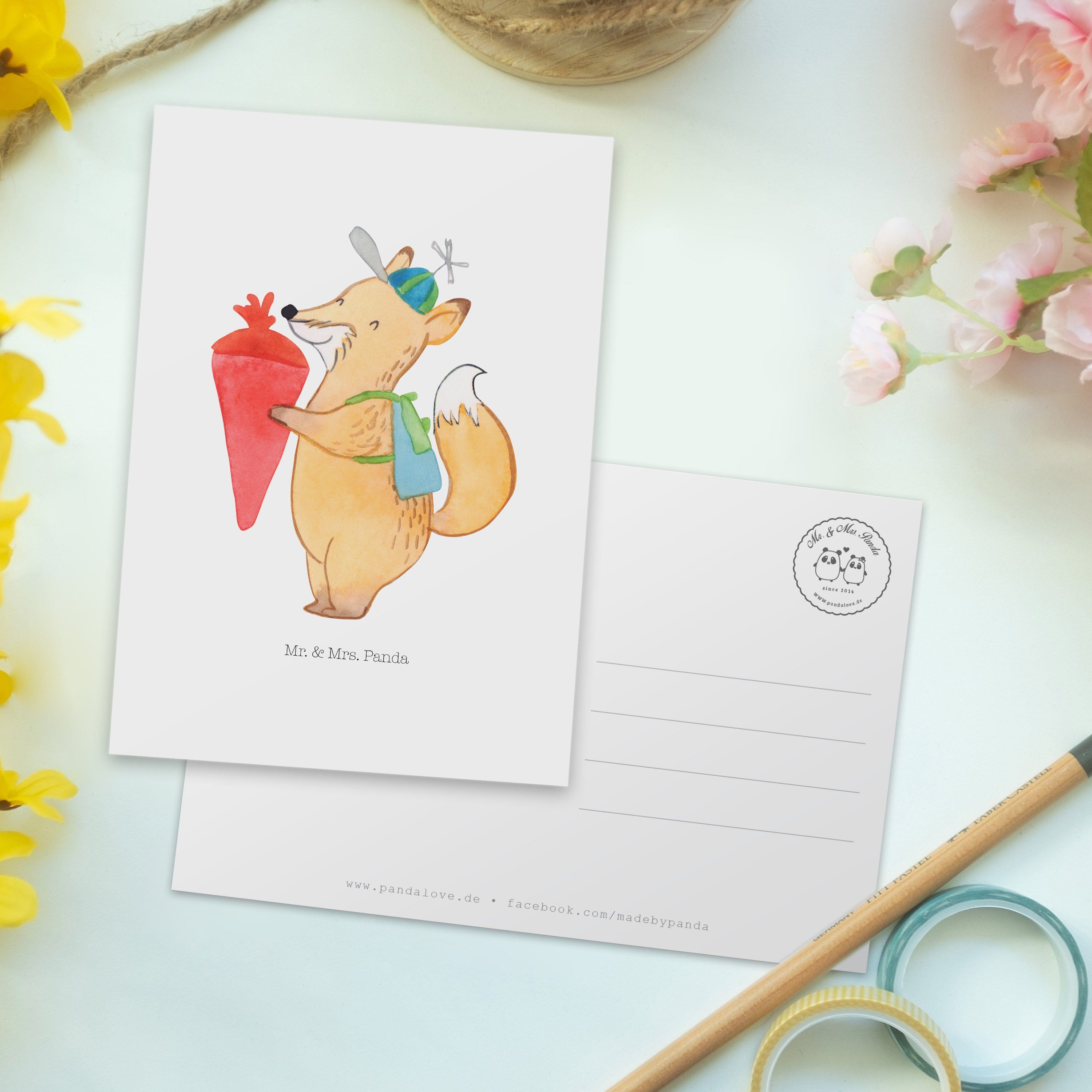 Mr. & Mrs. Panda Postkarte lustige Sprüch - Fuchs Weiß Karte, Geschenk, Dankeskarte, - Schulkind