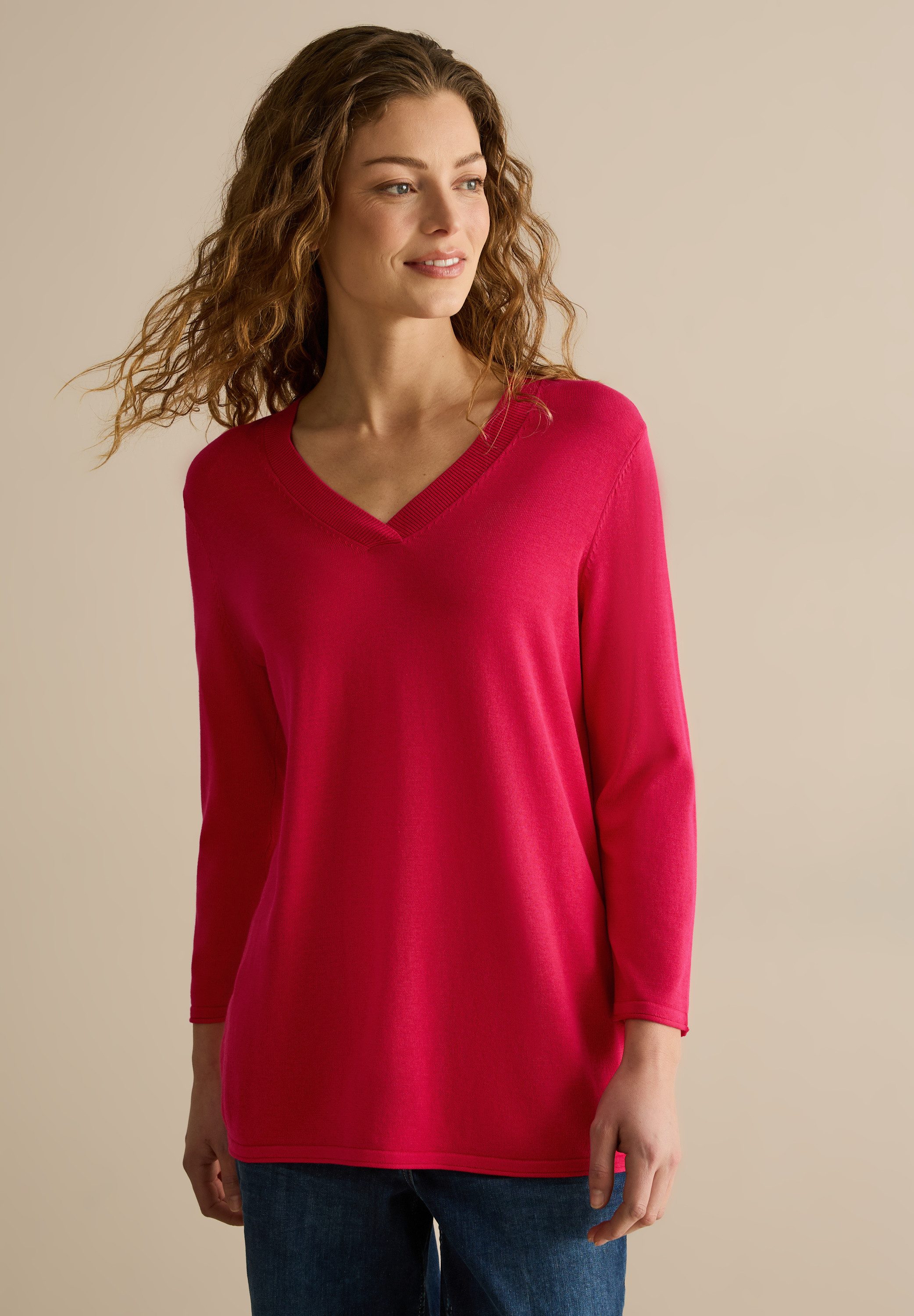 V Ausschnitt Cecil Pullover Punkte Cecil Strickpullover Mit 3/4