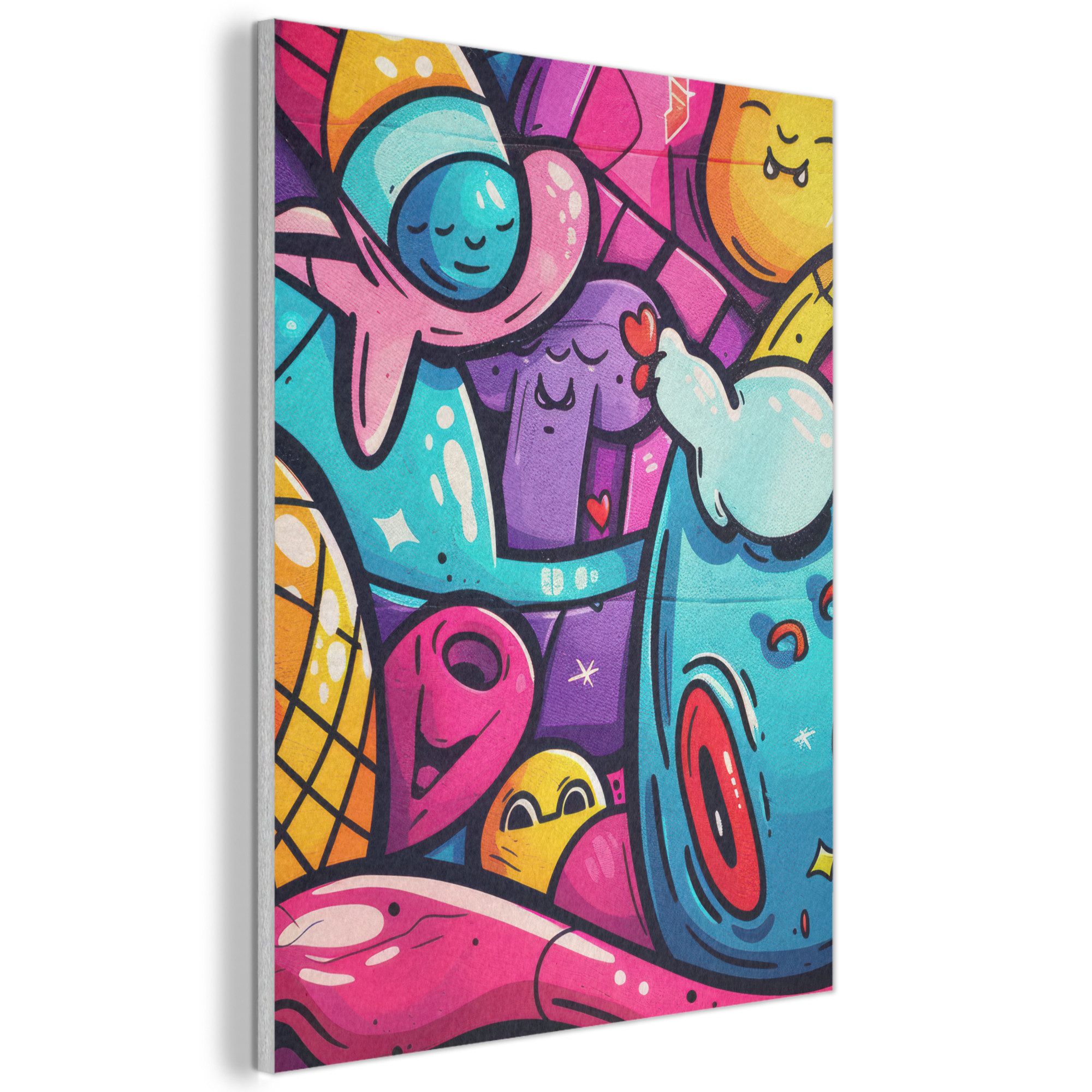 MuchoWow Gemälde Abstrakt - Neon - Design - Bunt - Graffiti, Fotodruck (1 St), Akustikpaneele, Wandpaneele, Schalldämmung, Akustikbilder 30x40 cm