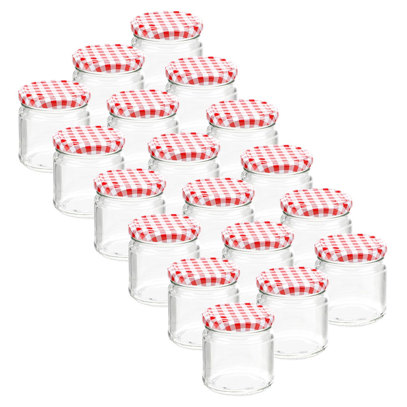 Casativo Einmachglas Sturzgläser 315ml mit Schraubdeckel Rot-Weiß kariert 6er/12er/18er-Set, (18-tlg., 6er-/12er-/18er-Set), Praktische 315ml Sturzgläser mit rot-weiß karierten Twist-Off-Deckeln