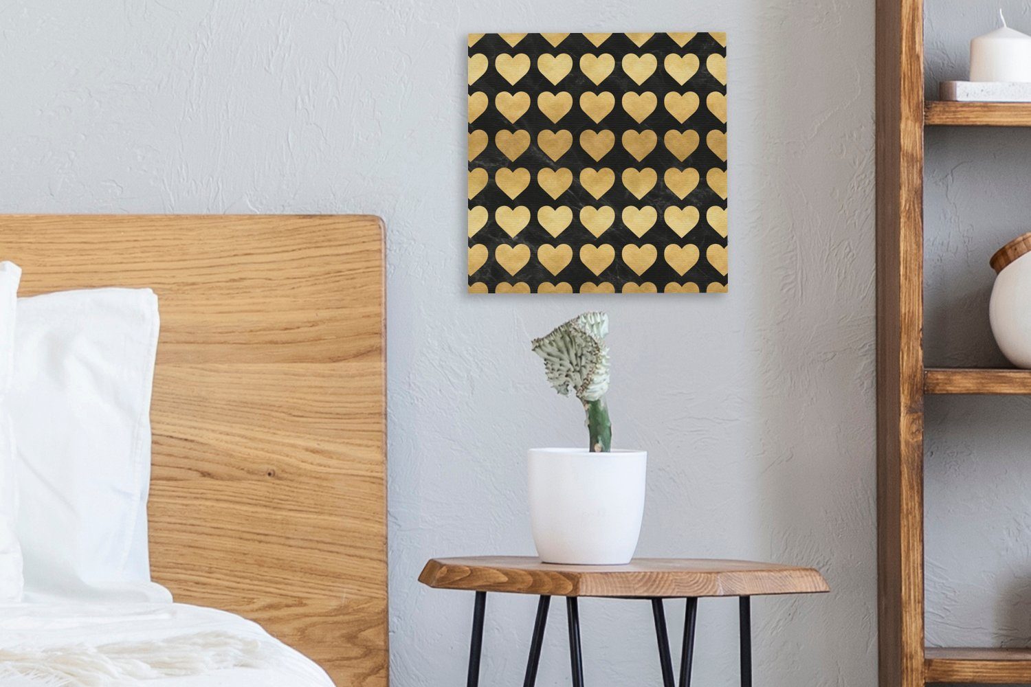 Schlafzimmer Muster Leinwandbild - Herz (1 Gold für - Bilder Schwarz, Wohnzimmer OneMillionCanvasses® Leinwand St), -