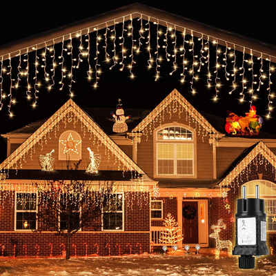 Salcar LED-Lichtervorhang LED Lichterkette Outdoor Eisregen Lichtervorhang Weihnachten Warmweiß, 8 Modi und Memory-Funktion, Wasserdicht, 10m