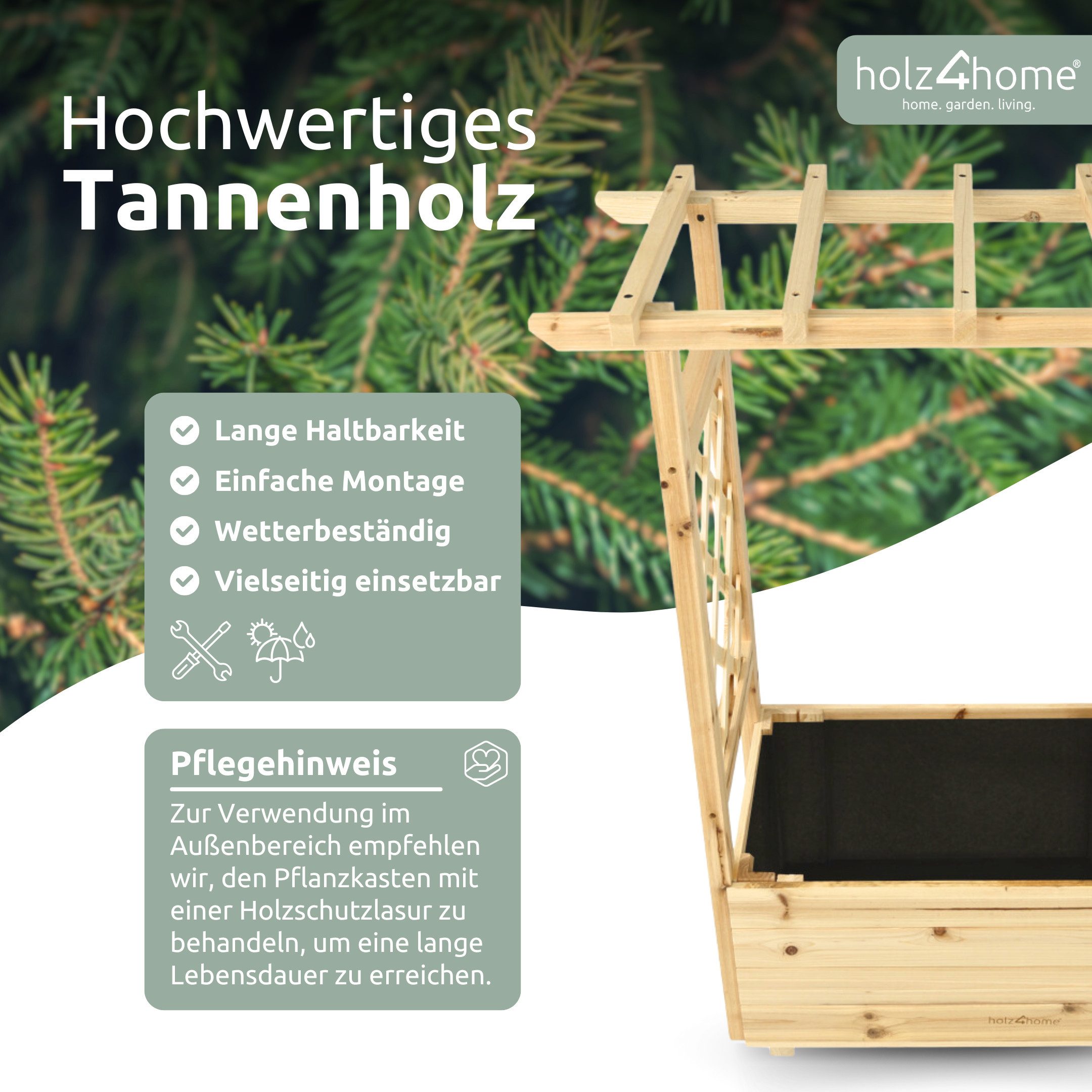 holz4home® Blumenkasten Pflanzkasten mit Dach aus Tannenholz inkl. Vlieseinlage I Pflanzkübel, inkl. Gartenhandschuhe