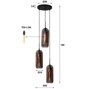 famlights Hängeleuchte, Pendelleuchte Mio in Altsilber und Rauchglas E27 3-flammig, keine Angabe, Leuchtmittel enthalten: Nein, warmweiss, Hängeleuchte, Pendellampe, Pendelleuchte