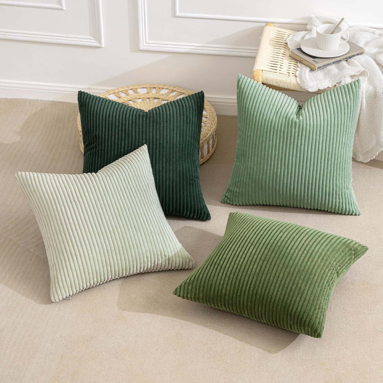 FOUORTUNATE-BEE Kissenbezüge Kissenbezüge 40x40 cm 4er Set Zierkissenbezug Streifen Sofa Grün, 4er Set Kissenbezüge 40x40 Streifen Dekokissenbezug Sofa Wohnzimm – Bild 4 von 5