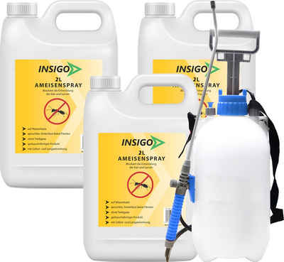 INSIGO Ameisengift Ameisen Spray gegen Ameisen, Larven & Eier, 6 l, Kombi-Set, 1-St., 3x2 Liter + 5 Liter Drucksprüher (dieser ohne Inhalt, auf Wasserbasis, geruchsarm, brennt / ätzt nicht, mit Langzeitwirkung