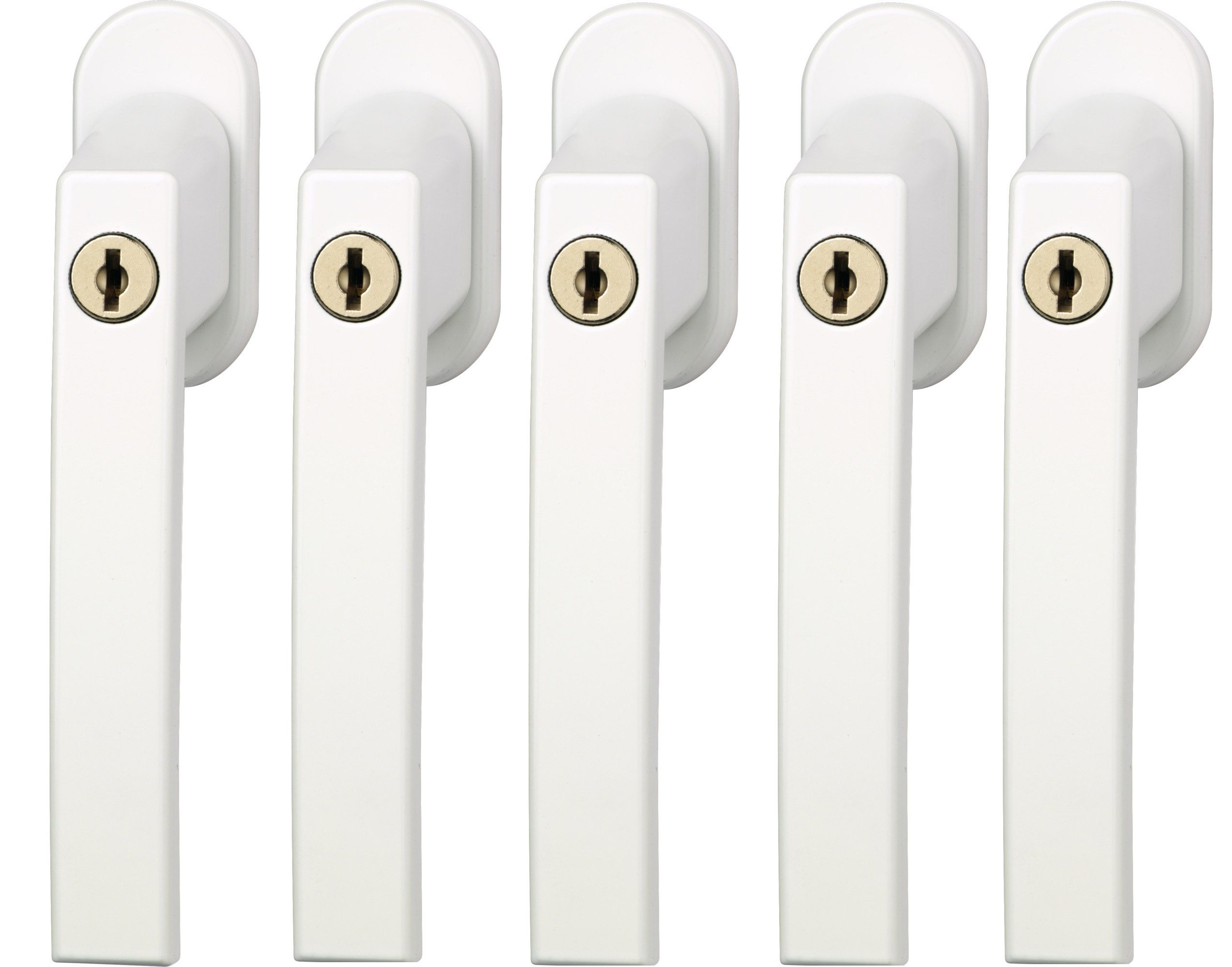 ABUS Fenstergriff Abschließbarer Fenstergriff FG210 gl. mit Druckzylinder, 5er Set, Weiß, Inkl. Wendeschlüssel und Montagematerial. Als Kindersicherung geeignet