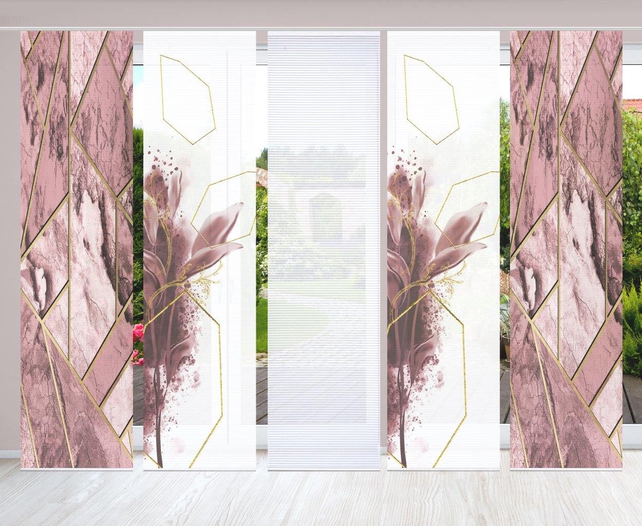 HOME in green Schiebegardine SIGNUM (5 St), Paneelwagen, halbtransparent, SET DIGITALDRUCK,BAMBUSOPTIK RECYCELT