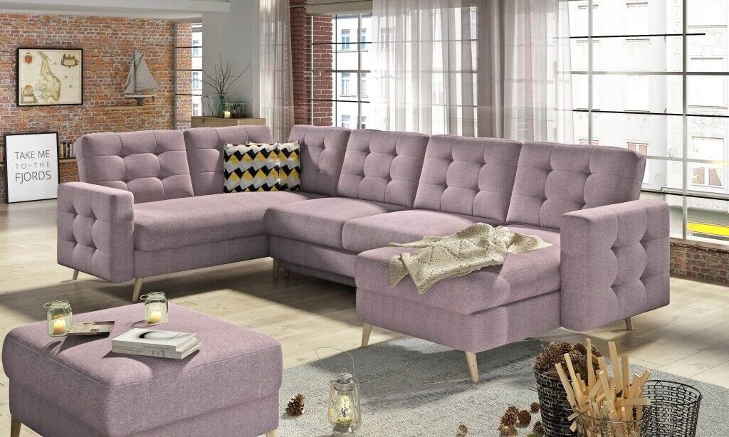JVmoebel Ecksofa, U-Form Couch Wohnlandschaft Ecksofa Modern Design Sofa textil Stoff Rosa