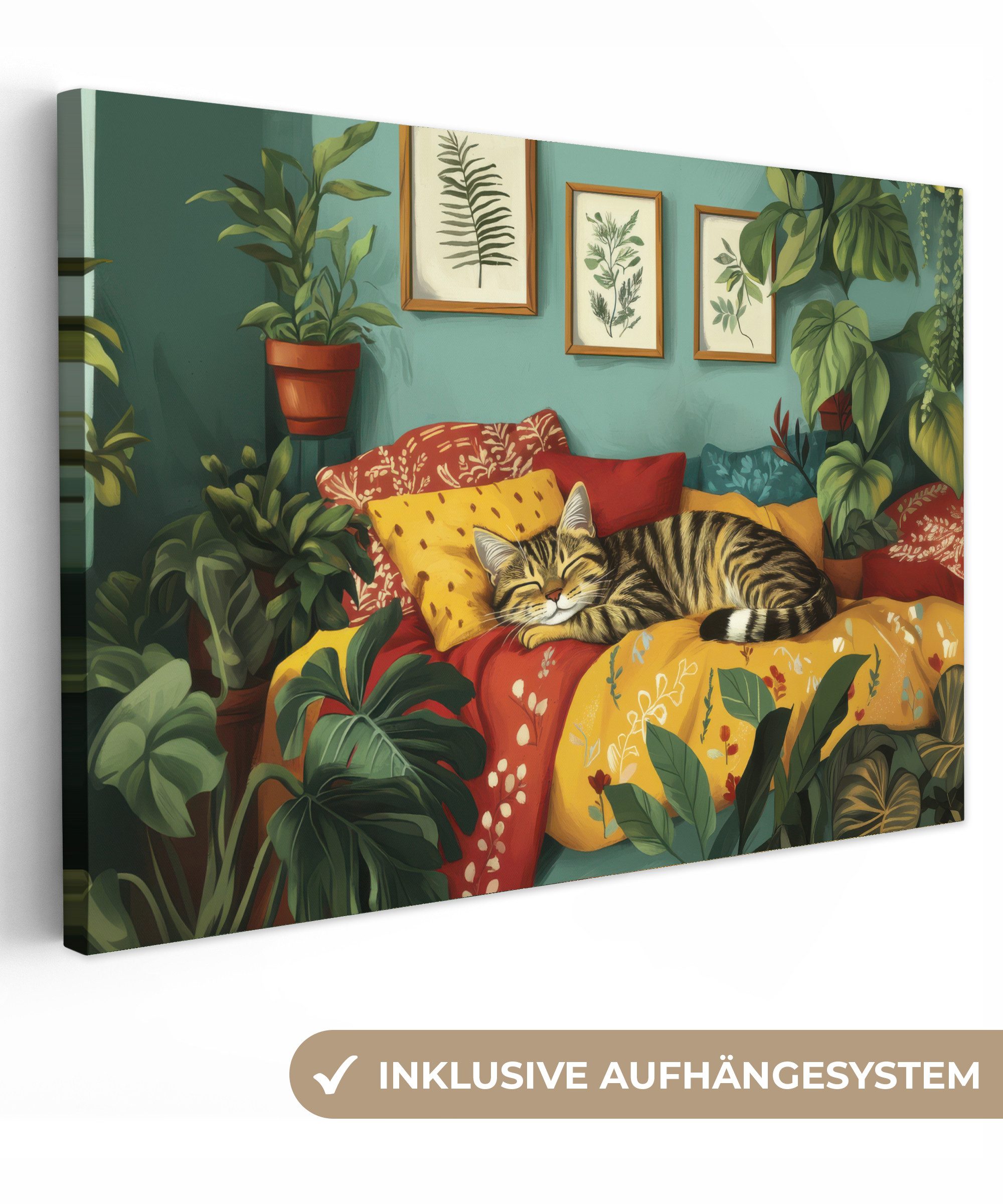 OneMillionCanvasses® Leinwandbild Katze - Pflanzen - günstig online kaufen