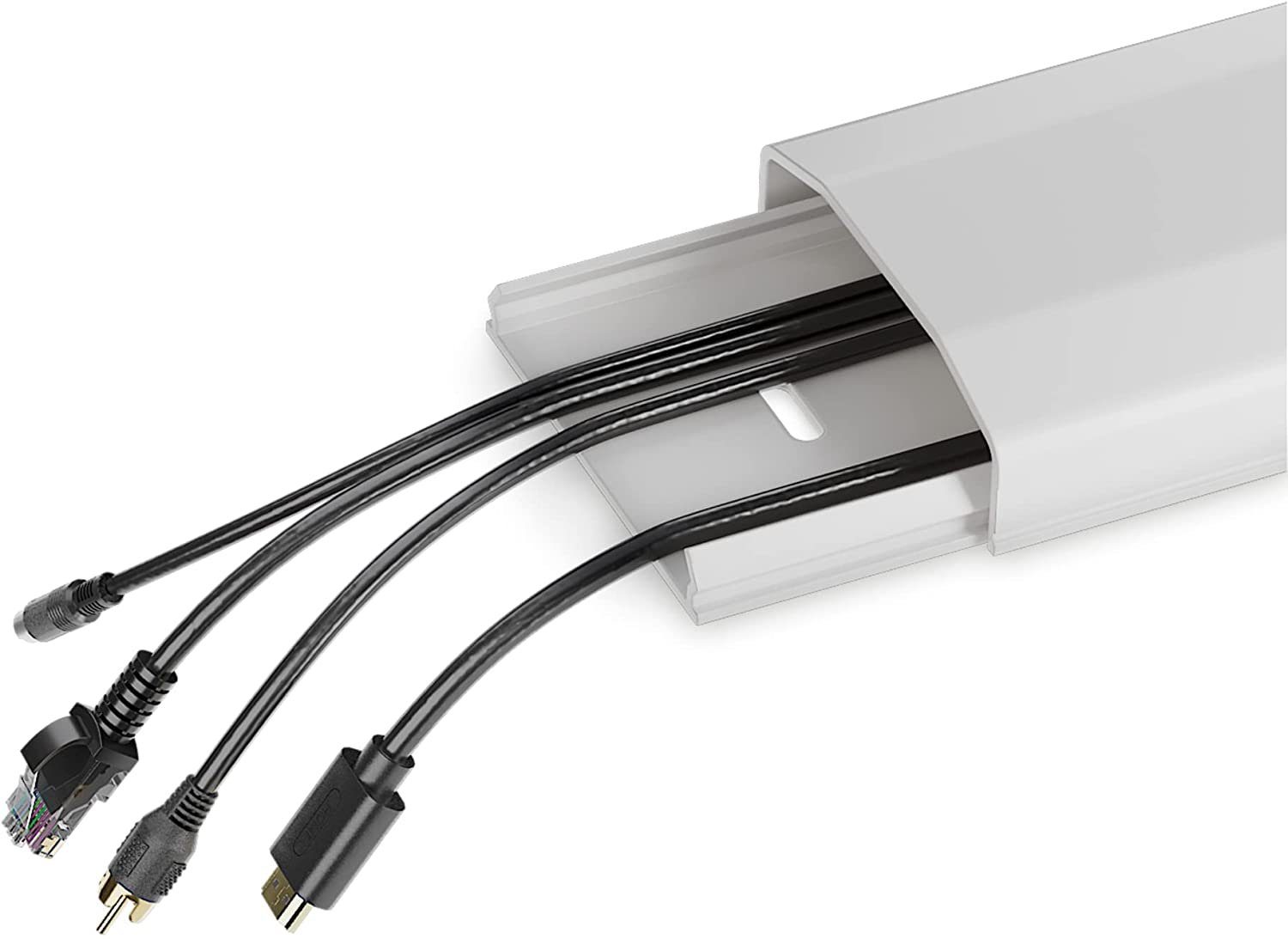 PureMounts Kabelkanal mit Klebeband + Schrauben/Dübel, aus Kunststoff, Länge: 50cm, Breite 6cm, Farbe: weiß – Bild 5 von 5