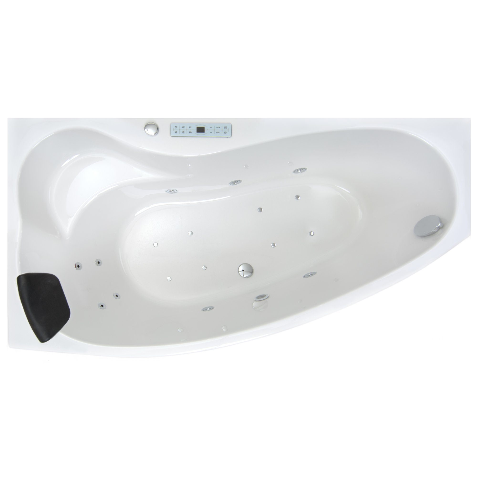 Basera® Whirlpool-Badewanne PREMIUM Indoor Eck-Whirlpool Badewanne Formentera Links 160 x 90 cm, (Komplett-Set), mit 17 Massagedüsen, Heizung, Wasserdesinfektion, Bodenansaugung, L...