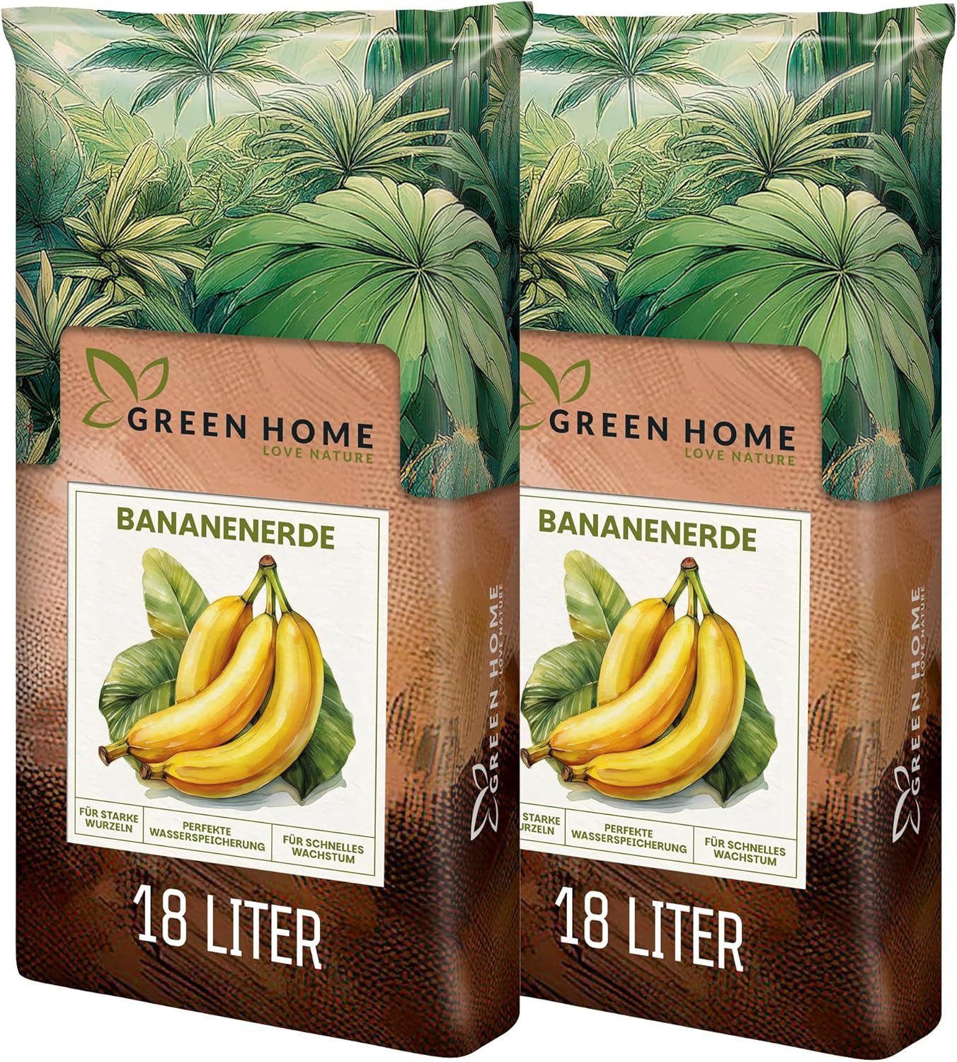 GREEN HOME LOVE NATURE Spezialerde Bananenerde für Bananen & Tropenpflanzen mit Langzeitdünger 18 L, 36 L, 72 L, Langzeitdünger, Perlite, Kokosfasern, pH 5,8, staunässefrei