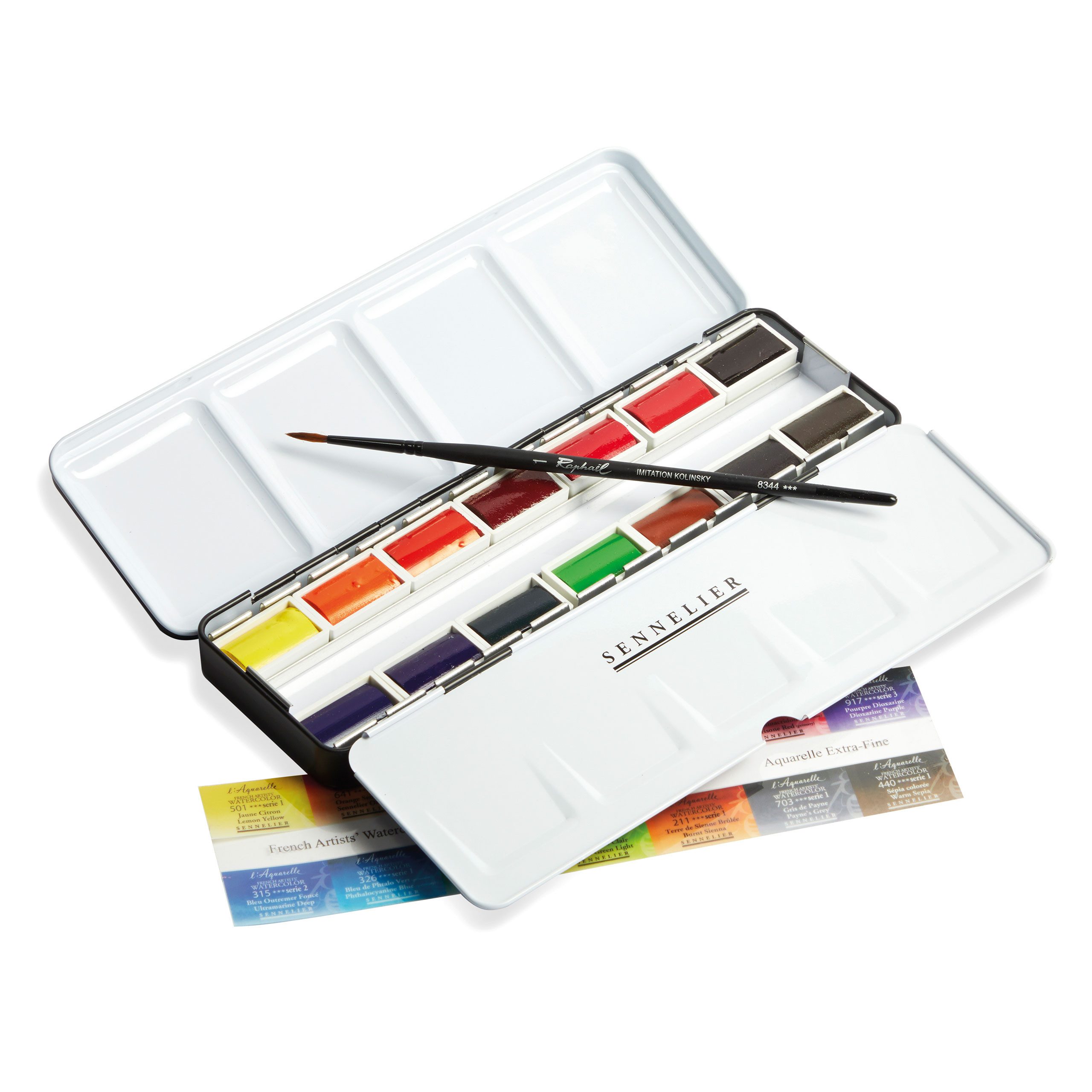 SENNELIER Aquarellfarbe Aquarellfarbe - Metallkasten mit 14 Ganzen Näpfchen + 1 Pinsel N131615