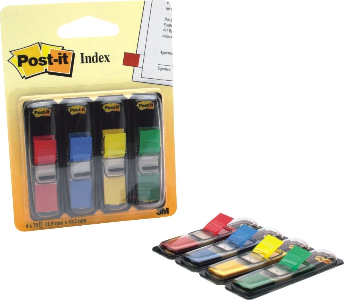 Post-it Notes Haftnotizblock Haftstreifen Index Mini 4x35 Streifen Set mit rot blau grün gelb