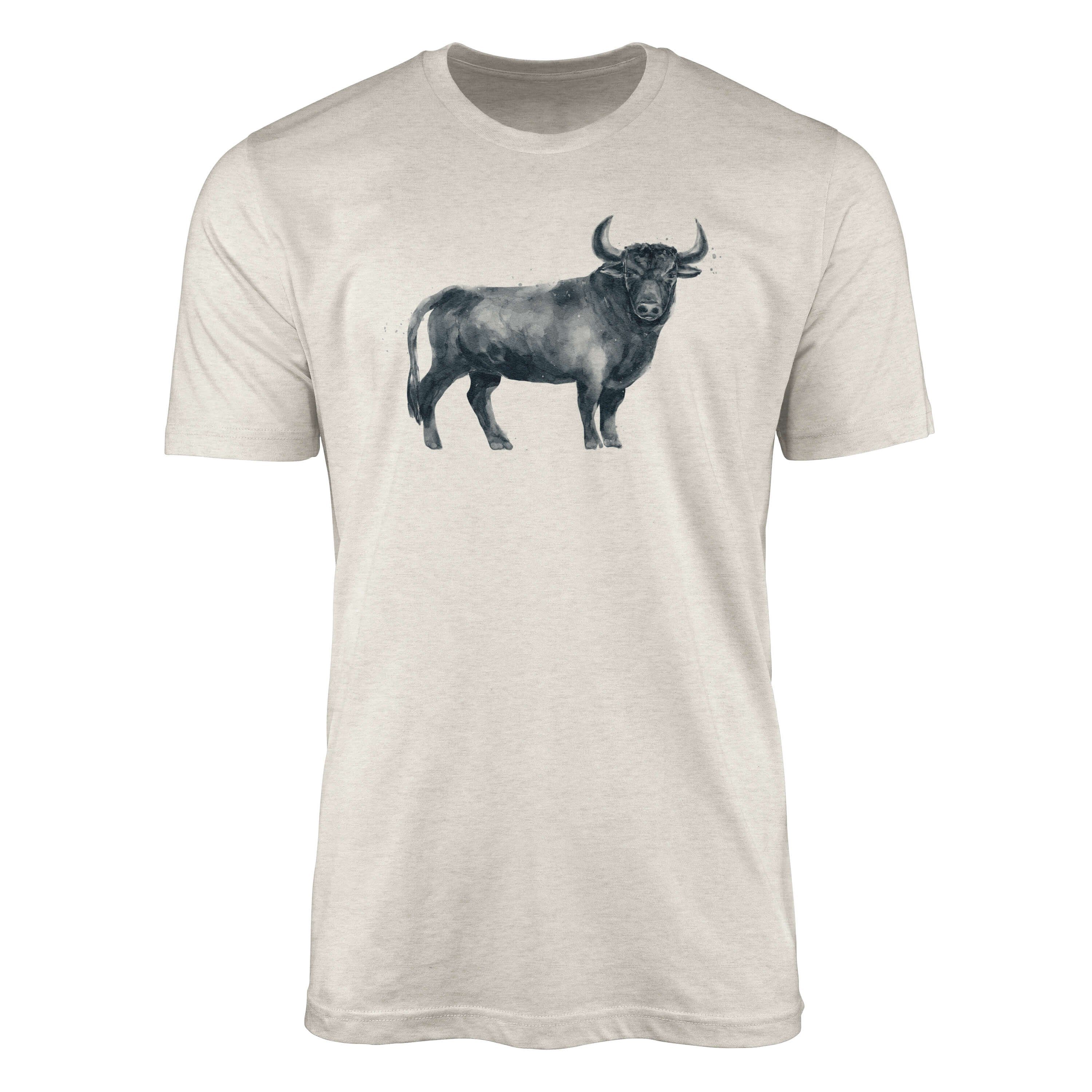 Sinus Art T-Shirt Herren Shirt 100% gekämmte Bio-Baumwolle T-Shirt Aquarell Stier Bulle Motiv Nachhaltig Ökomode aus (1-tlg)