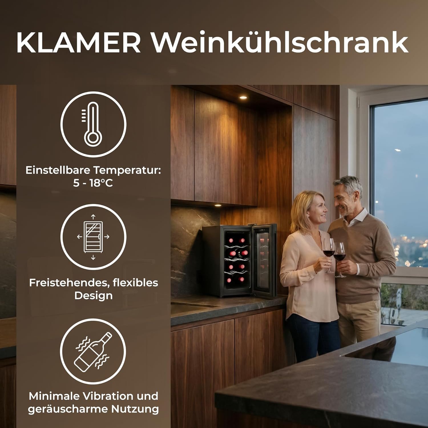 KLAMER Weinkühlschrank 8 Flaschen, Mini Kühlschrank 21 L, 5–18°C Präzisionskühlung, Thermoel…,Präzise Kühlung, UV-Schutz, Thermoelektrisch