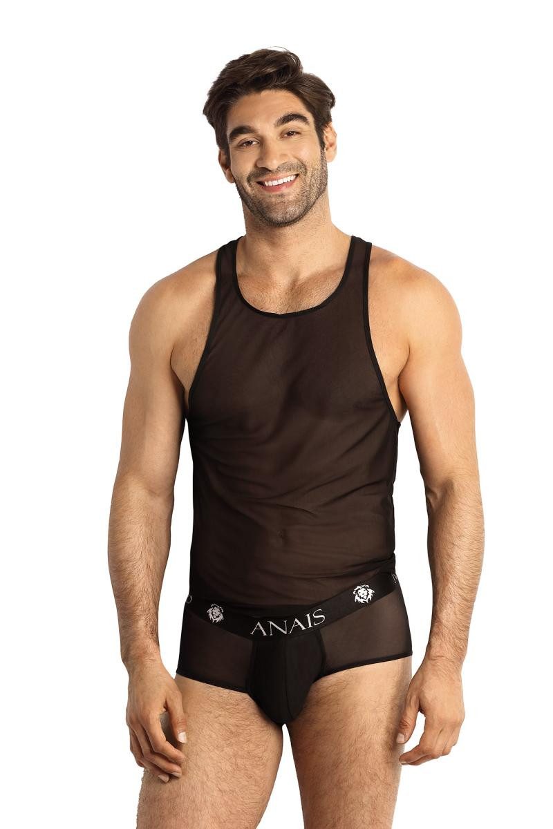 Unterhemd Herren Tank Top Shirt schwarz transparent aus Netzmaterial hochelastis