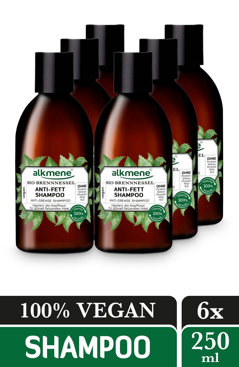 alkmene Haarshampoo 6x Anti Fett Shampoo Bio Brennnessel für fettige Haare Haarshampoo, 6-tlg.