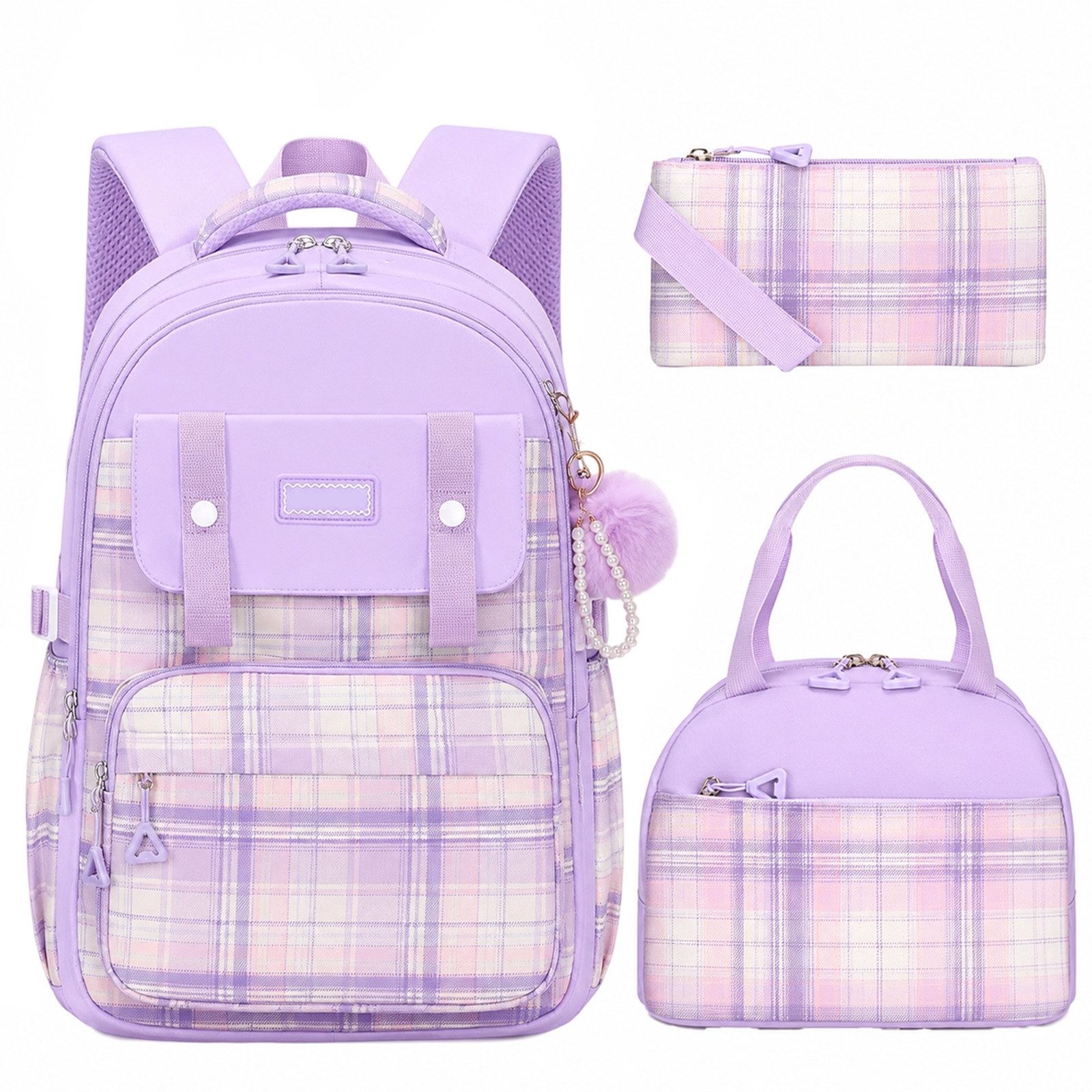 MOPUEA Schulrucksack Schultasche 3-teilig mit Lunchtasche Federmappe, Leichter Schulranzen (Set, 3-tlg., 1 × Schulrucksack 1 × Lunchtasche 1 × Federmäppchen), Wasserdichter Rucksack Tagesrucksäcke