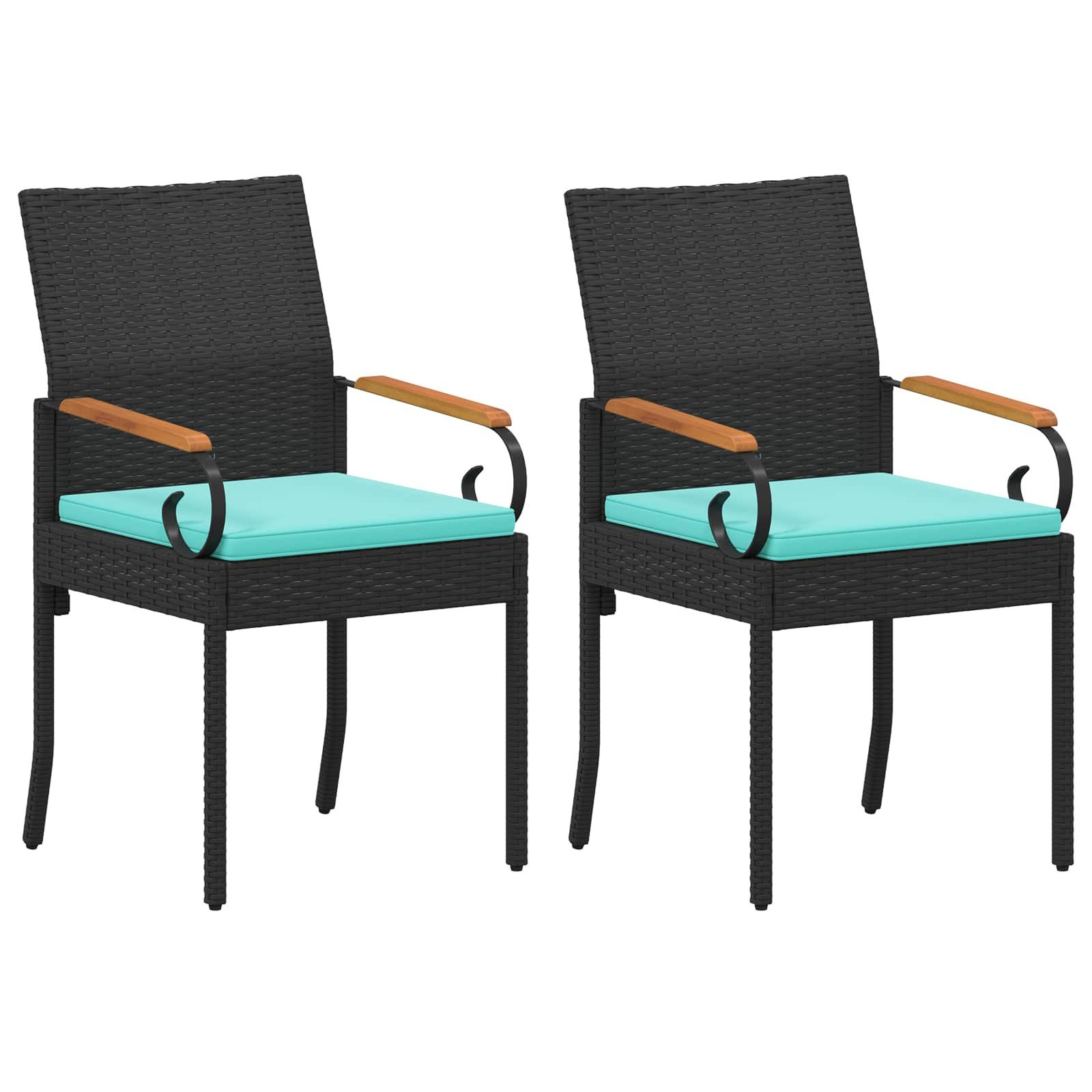 vidaXL Gartenstuhl Gartenstühle 2 stk. Schwarz und Türkis Poly-Rattan und (2 St)