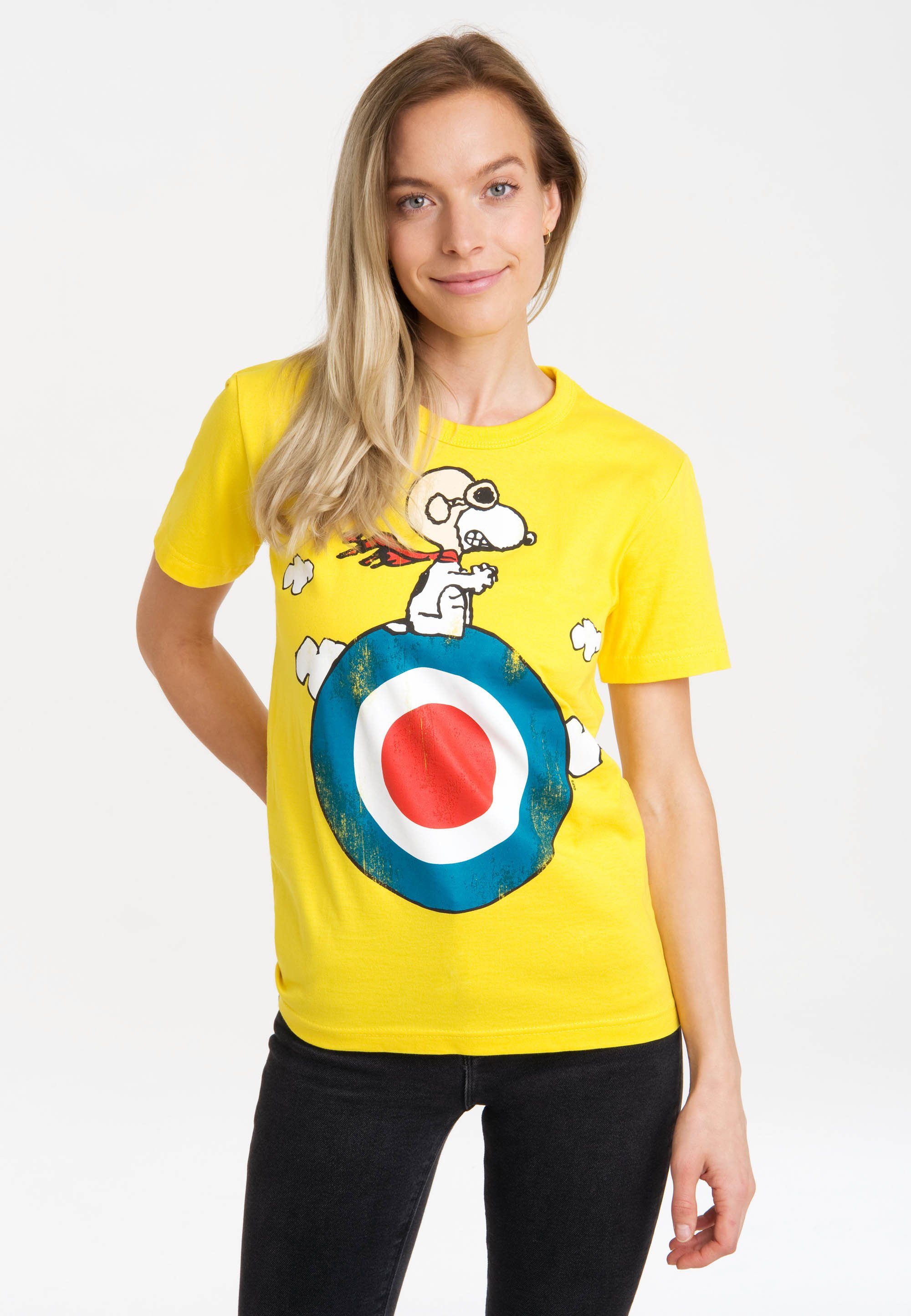 - T-Shirt gelb mit Print Peanuts LOGOSHIRT lizenziertem Snoopy