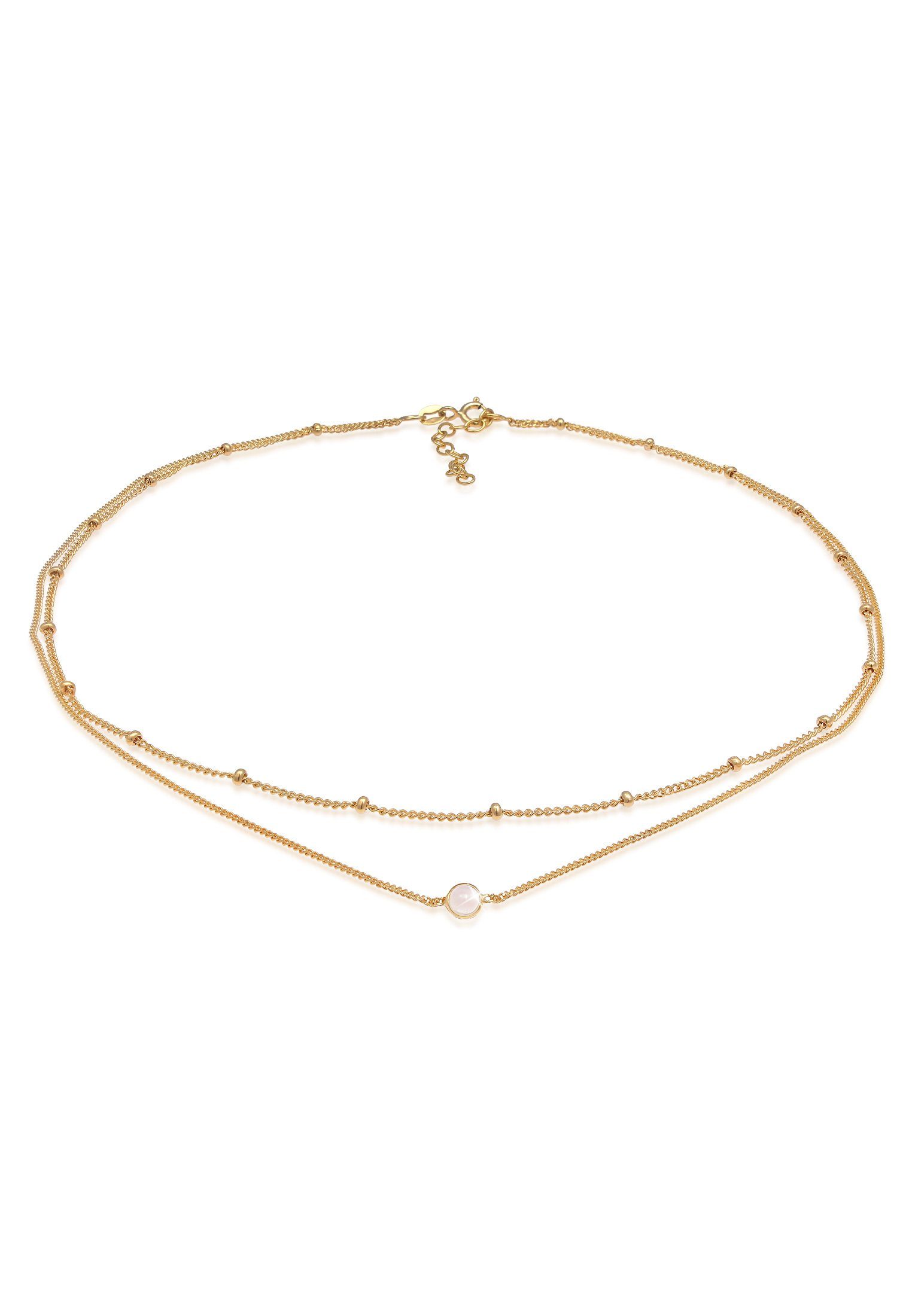 Choker Choker Layer Look Kugelkette Rosenquarz 925 Silber