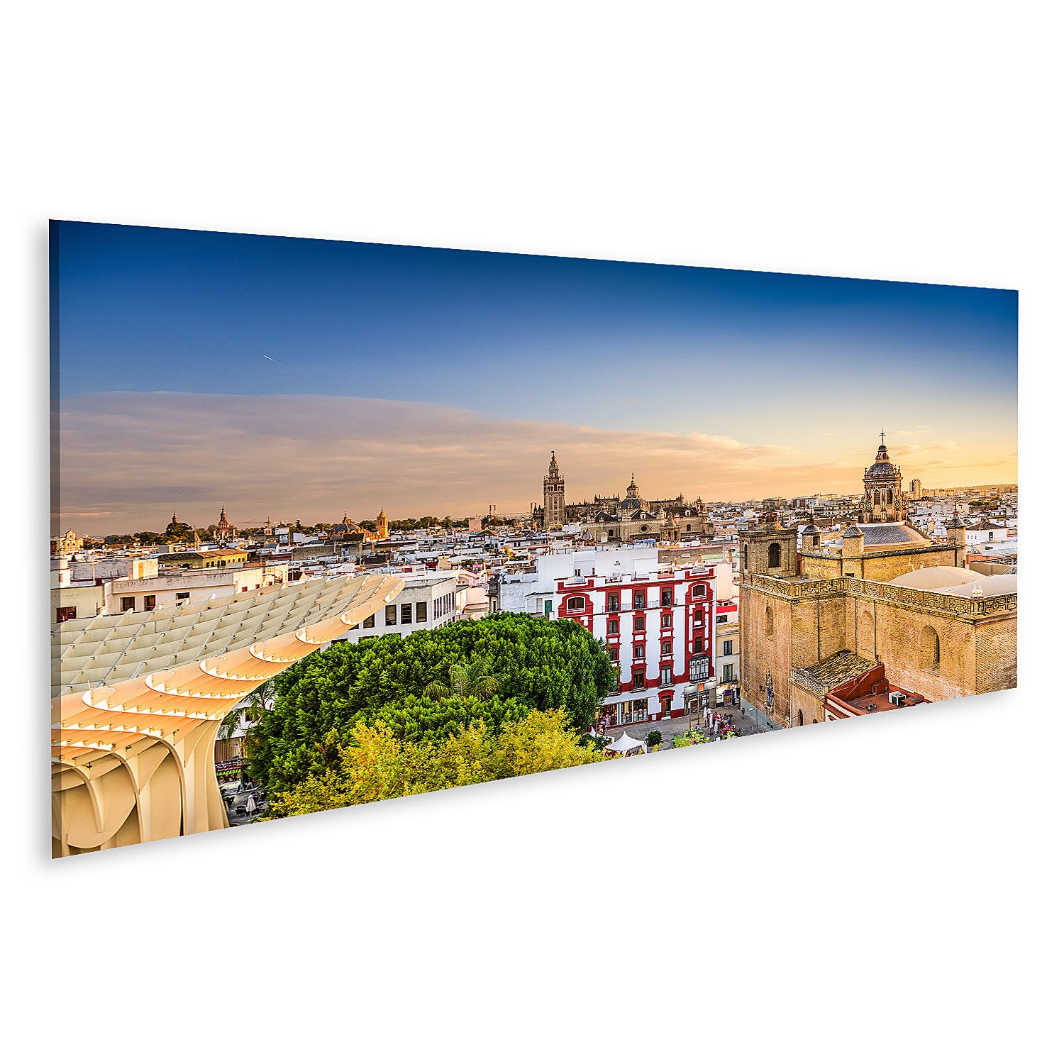 islandburner Leinwandbild Stadtansicht Sevilla bei Sonnenuntergang Kultur und Architektur