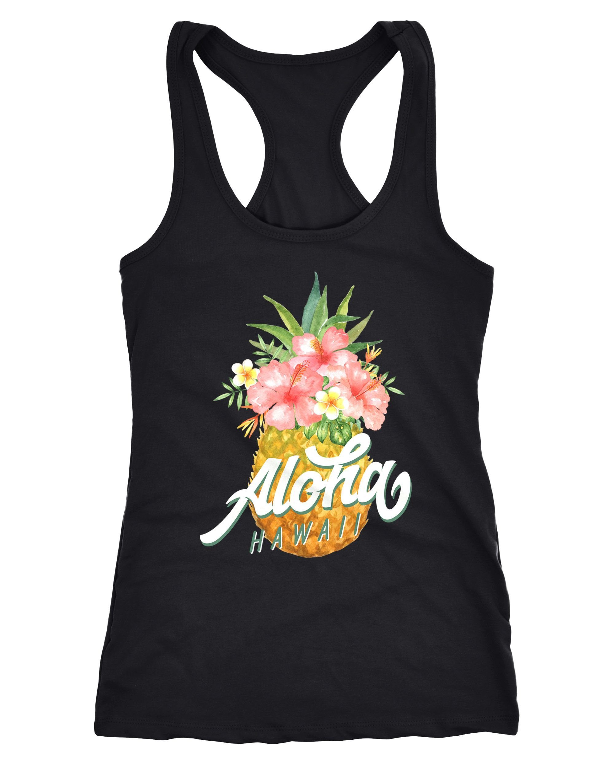 Tanktop Damen Tank-Top Ananas Aloha Hawaii Blumen Pineapple Tropical Summer