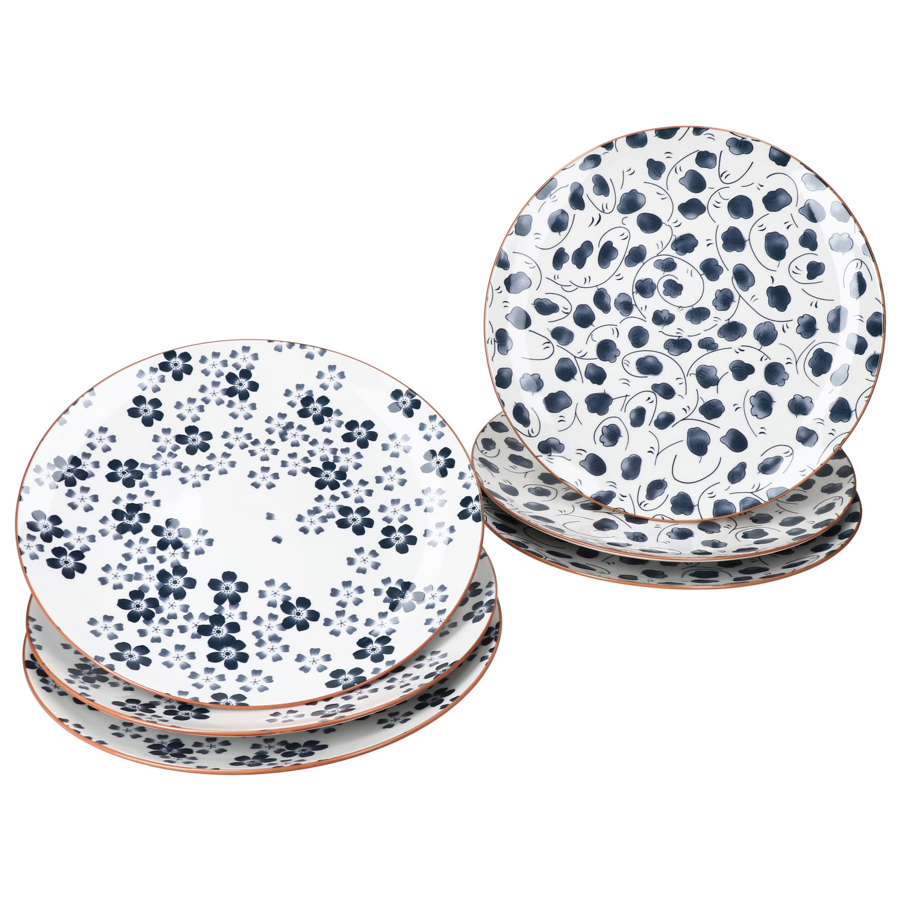 MamboCat Speiseteller 6x Totto Speiseteller Ø27cm Blau Weiß Steingut Blüten Blatt Essteller