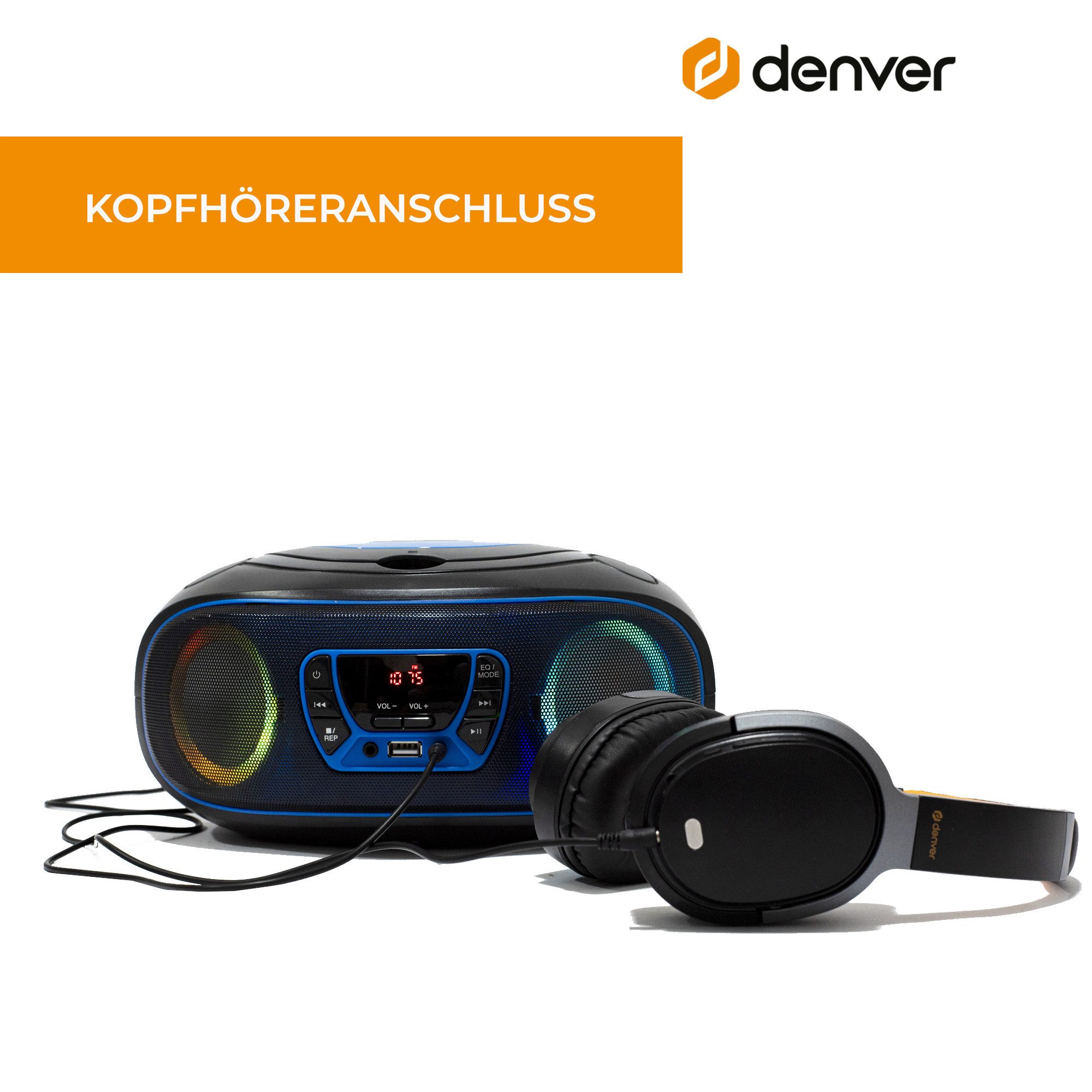 Denver TCL-212BTBU CD-Player (LED-Beleuchtung in Lautsprechergittern, Bluetooth, USB & AUX, CD/FM, LED-Beleuchtung in Lautsprechergittern, Bluetooth, USB & AUX, CD/FM)