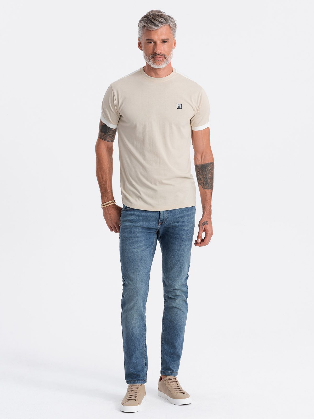 OMBRE T-Shirt Herren-T-Shirt aus Baumwolle mit kontrastierenden Einsätzen