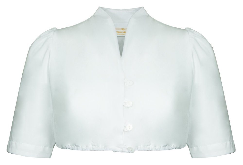 Pierre Marcel Die Bluse Dirndlbluse Seidige Damen Bluse "Melina" mit V-Ausschnitt 7286 - Weiß - Exklusive Trachten Bluse Stehkragen