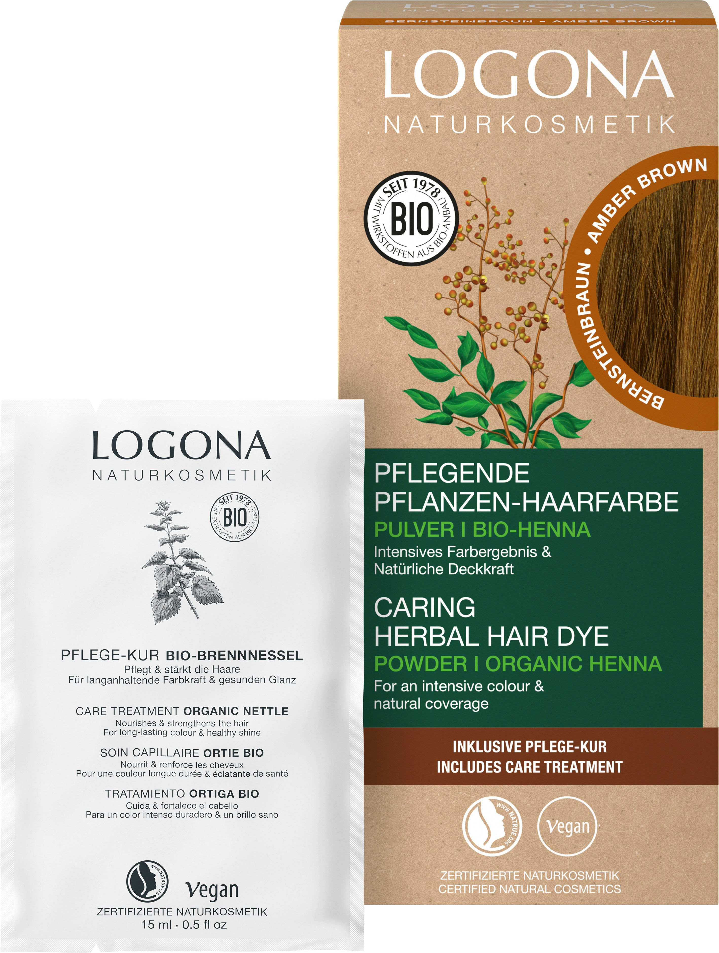 LOGONA Coloration PFLANZEN-HAARFARBE PULVER, für alle Haartypen, mit kochendem Wasser anrührbar, vegan