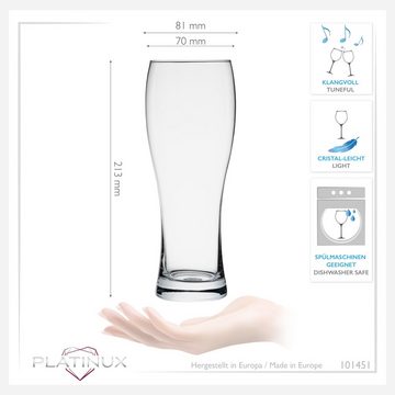 PLATINUX Bierglas Klassische Biergläser, Glas, 500ml (max. 660ml) Set Weizengläser hohes Bierglas Bierkrug 0,5L