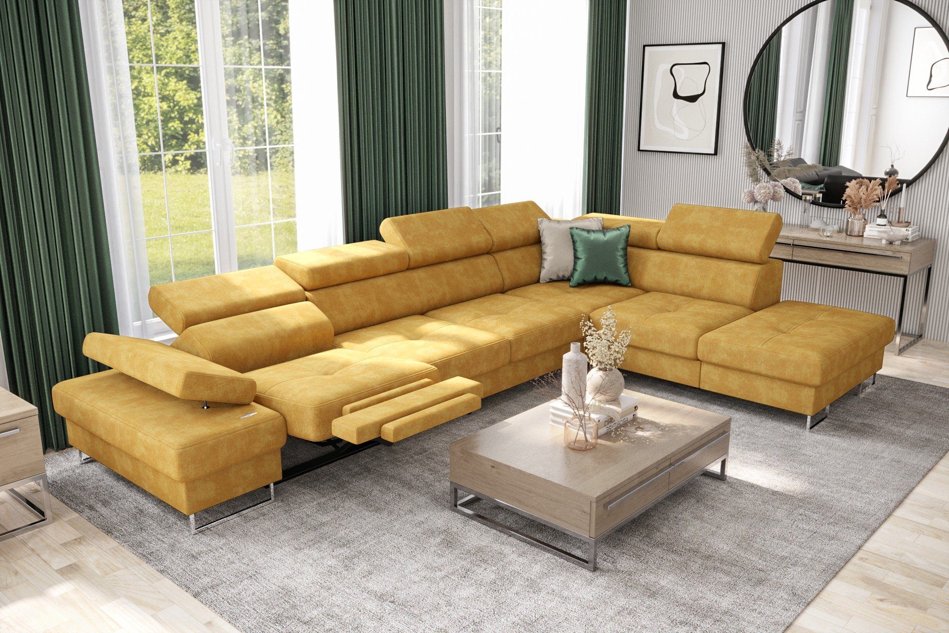 Möbel für Dich Ecksofa Galaxy Relax, mit Relaxfunktion, mit Bettkasten, mit Schlaffunktion, mit Farbauswahl Veloursstoff Terra 48 gelb