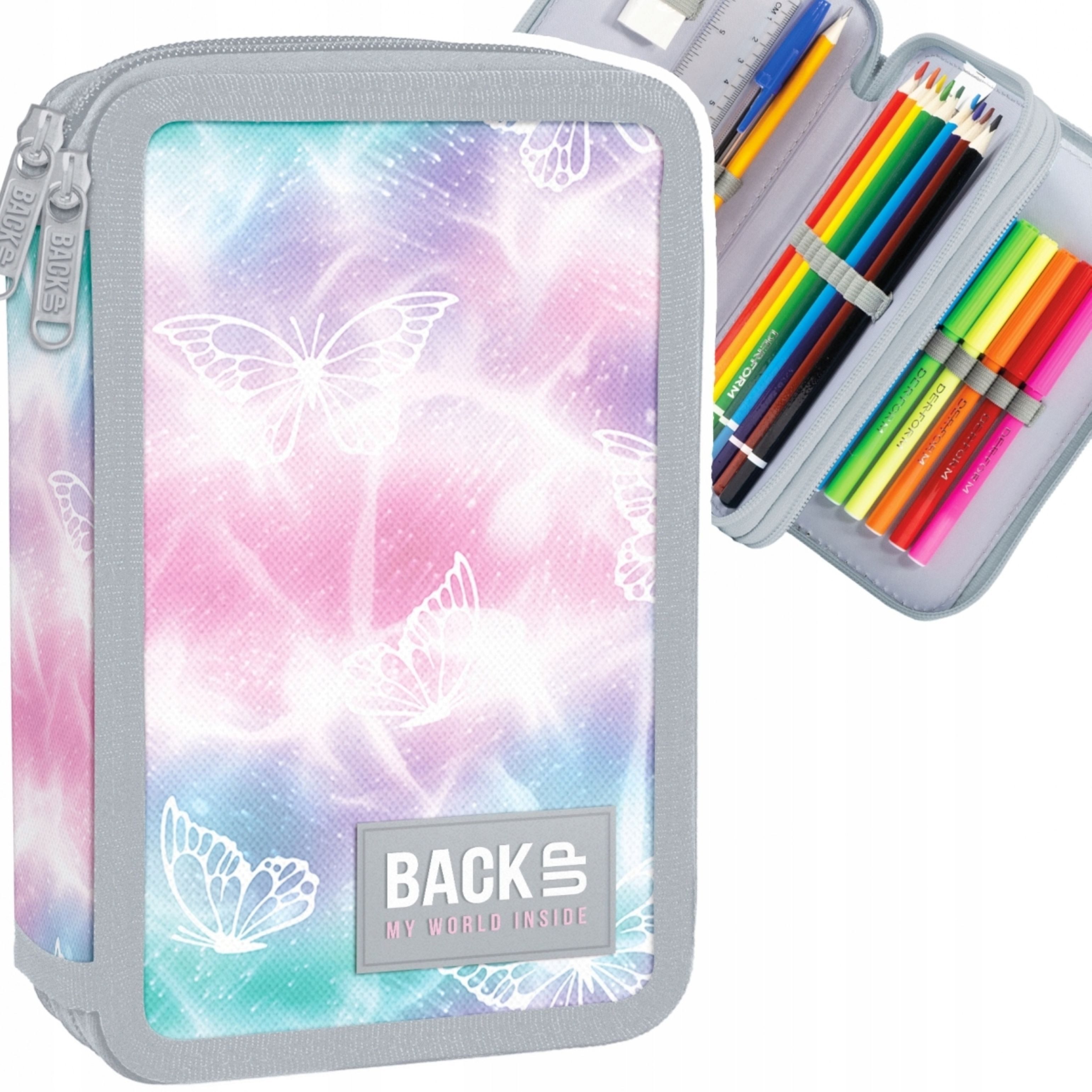 Federmäppchen BackUP Federmäppchen 2 Fächer mit Inhalt – Pastell Schmetterlinge