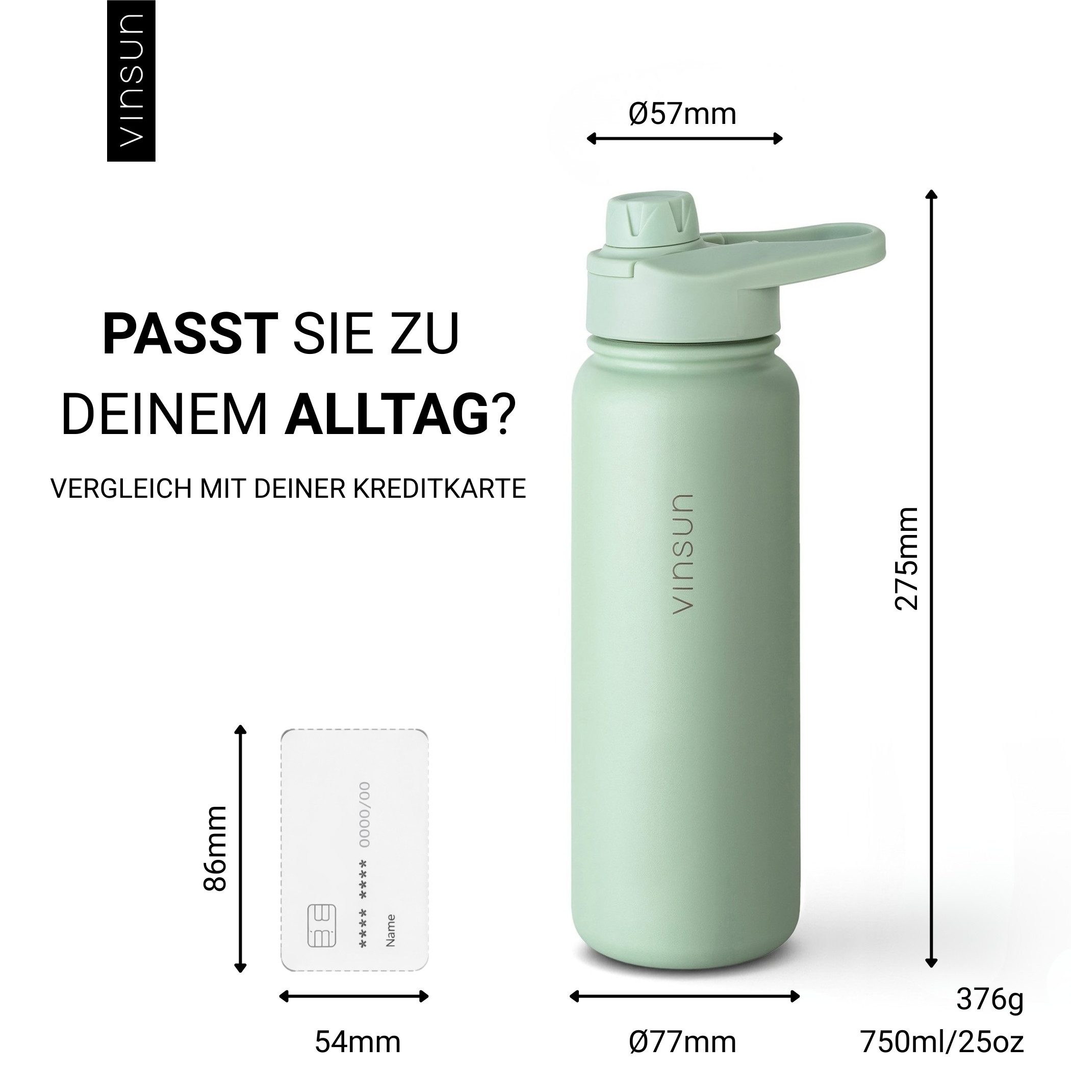 Vinsun Isolierflasche Edelstahl Trinkflasche 750ml Strohhalm - 2 Deckel Thermoflasche, BPA frei, doppelwandig, auslaufsicher, bruchsicher, geruchsneutral – Bild 5 von 5