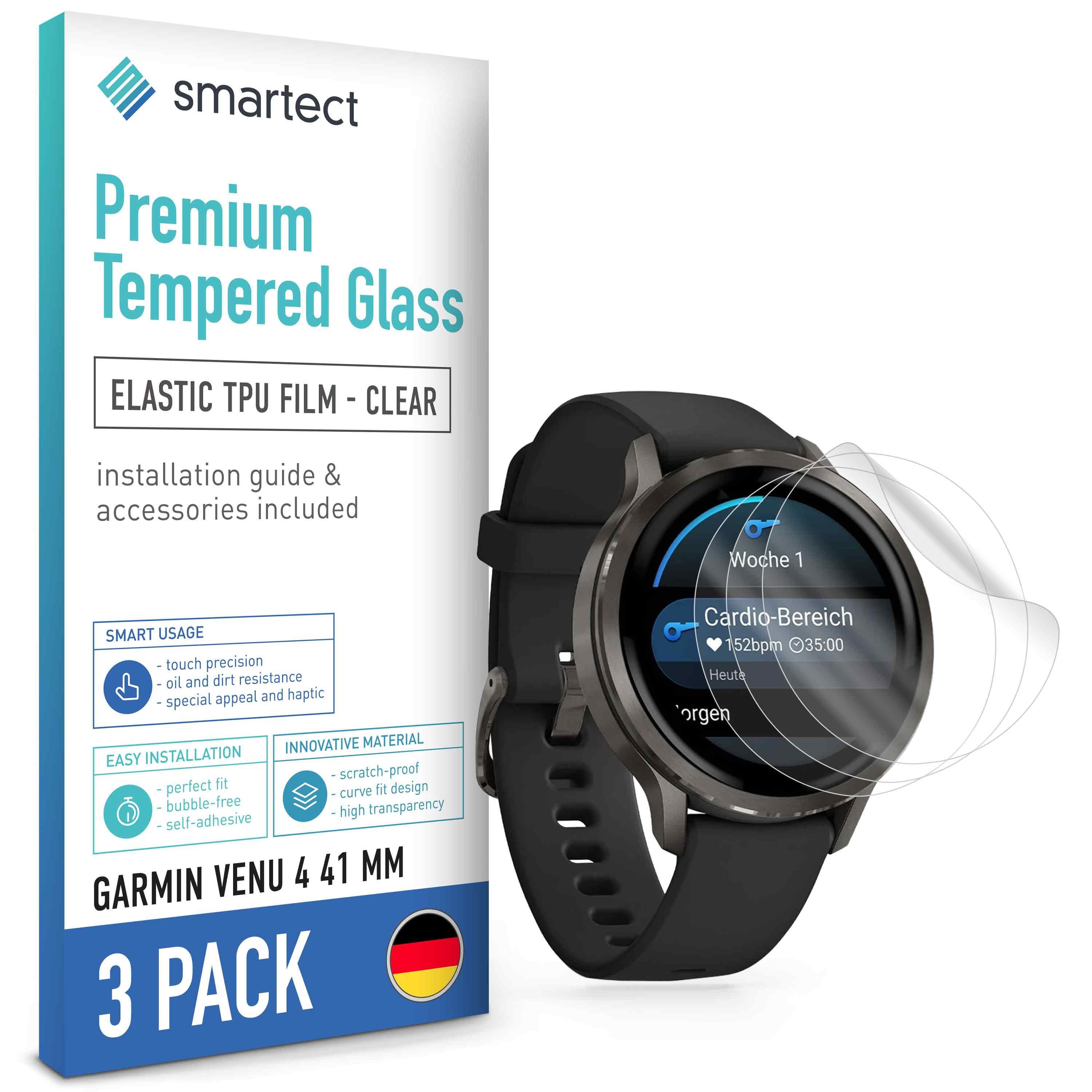 smartect Displayschutzfolie 3X TPU Schutzfolie Klar für Garmin Venu 4 41 mm für Garmin Venu 4 41 mm, Set, 3 Stück, Ultra-klar, Kratzfest, Blasenfrei, Oleophob, Fingerabdruck kompatibel