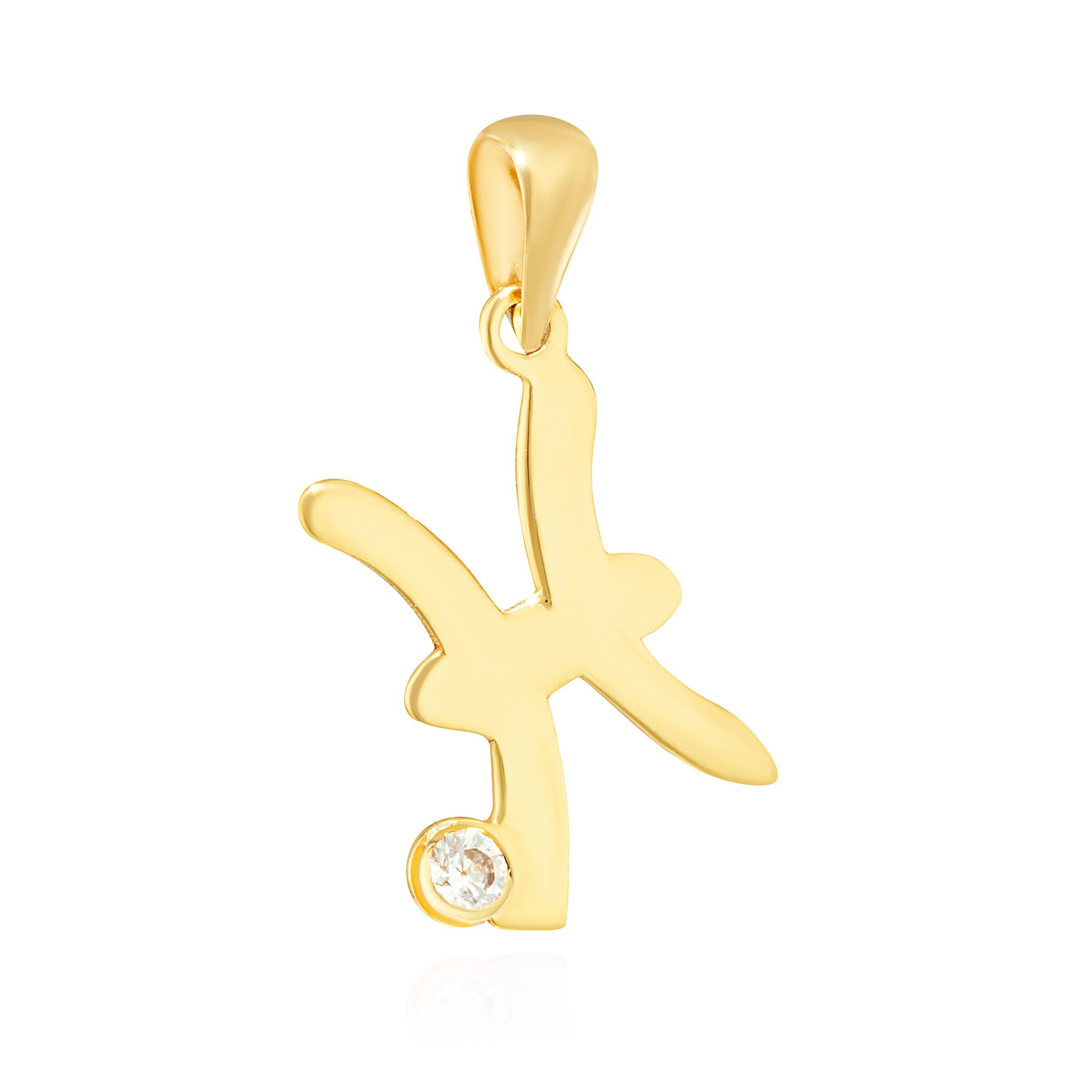 NKlaus Kettenanhänger Kettenanhänger Sternzeichen Fische 333 Gelb Gold 8 Kt Zirkonia Weiß Ta