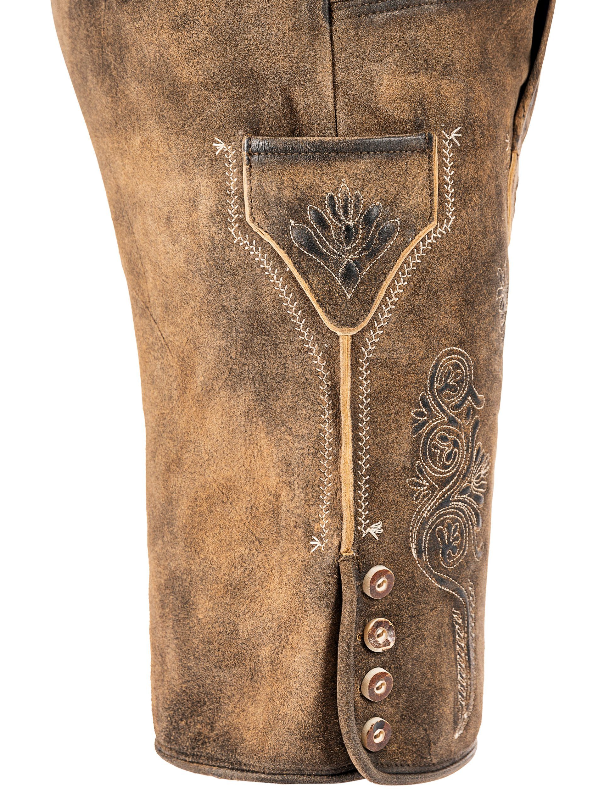 FUCHS Trachtenlederhose Lederhose kurz Alois antik-dunkel (2-tlg) inkl. Gürtel